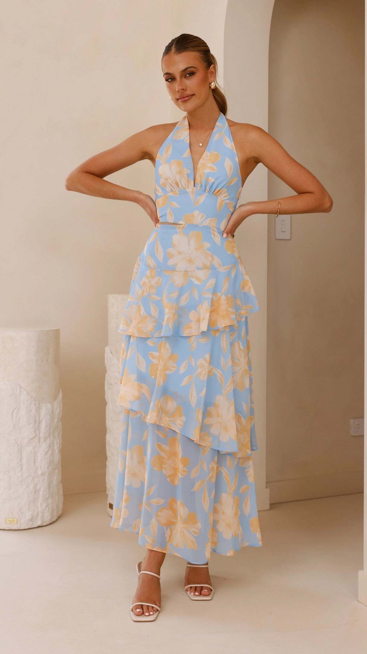 Louka Layered Maxi Dress - Blue/Yellow Floral
