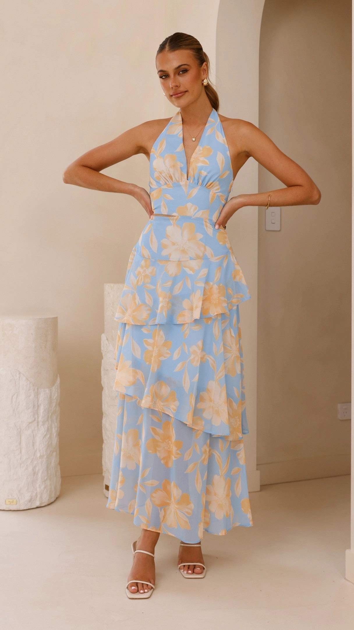 Louka Layered Maxi Dress - Blue/Yellow Floral