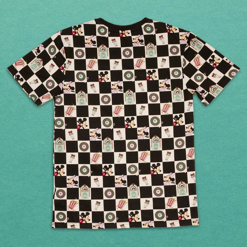Loungefly x Disney Mickey and Minnie Date Night Diner Checkered Unisex T-Shirt