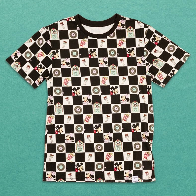 Loungefly x Disney Mickey and Minnie Date Night Diner Checkered Unisex T-Shirt