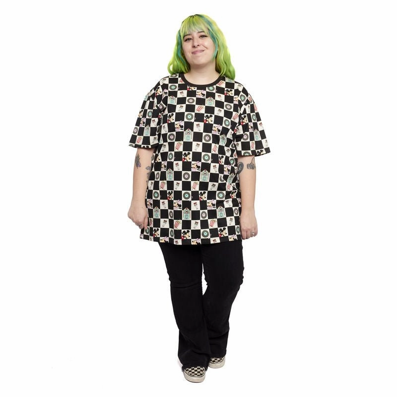 Loungefly x Disney Mickey and Minnie Date Night Diner Checkered Unisex T-Shirt