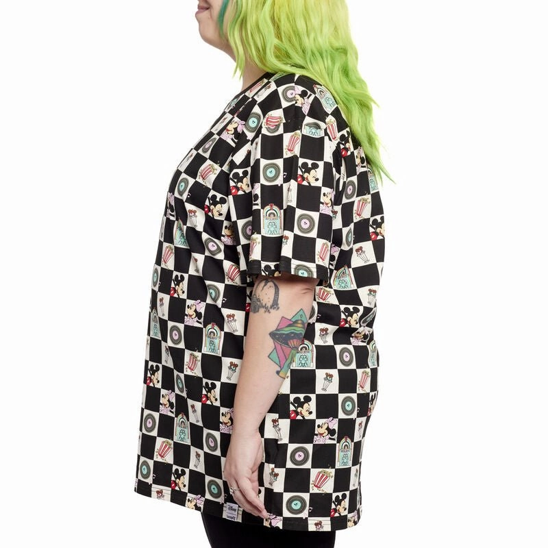 Loungefly x Disney Mickey and Minnie Date Night Diner Checkered Unisex T-Shirt