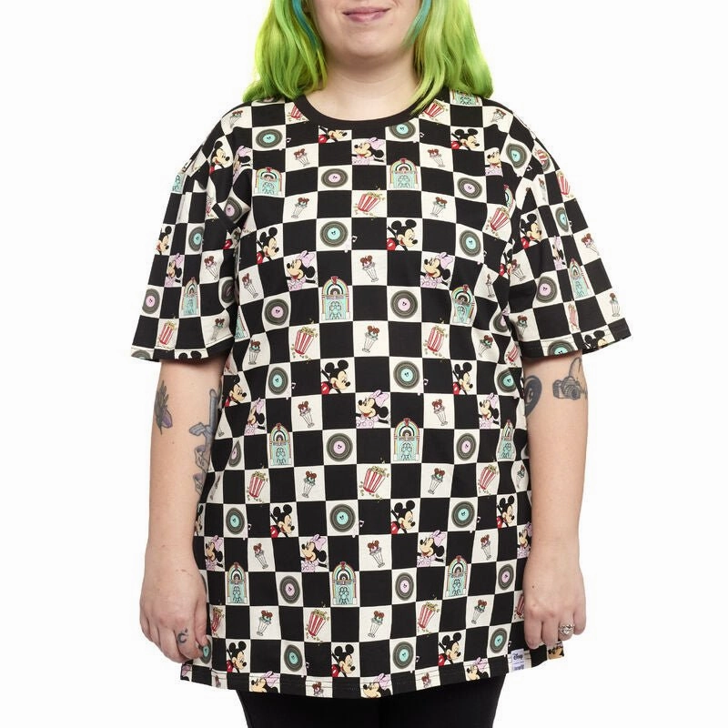 Loungefly x Disney Mickey and Minnie Date Night Diner Checkered Unisex T-Shirt