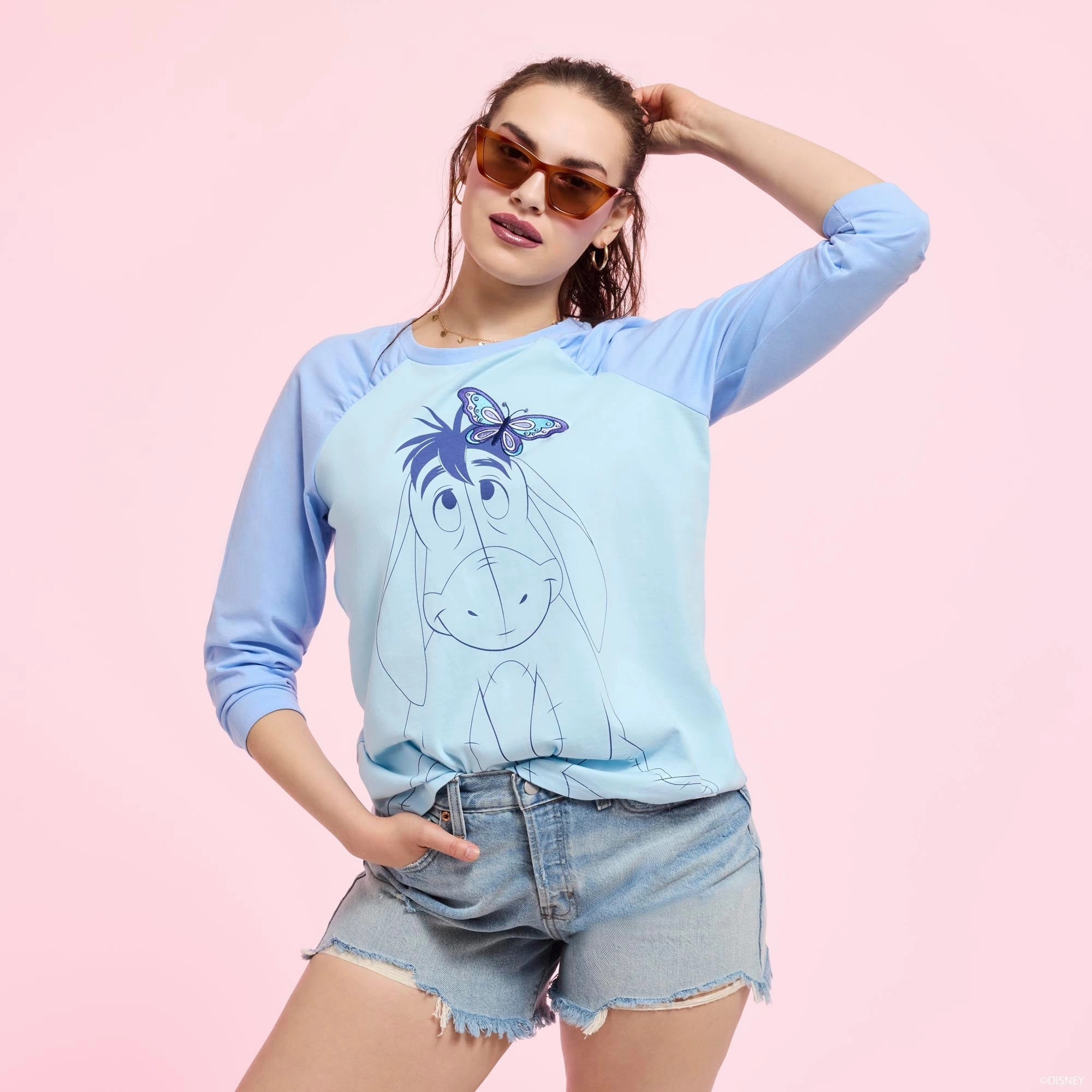 Loungefly x Disney Winnie The Pooh Eeyore Shirred Raglan Tee