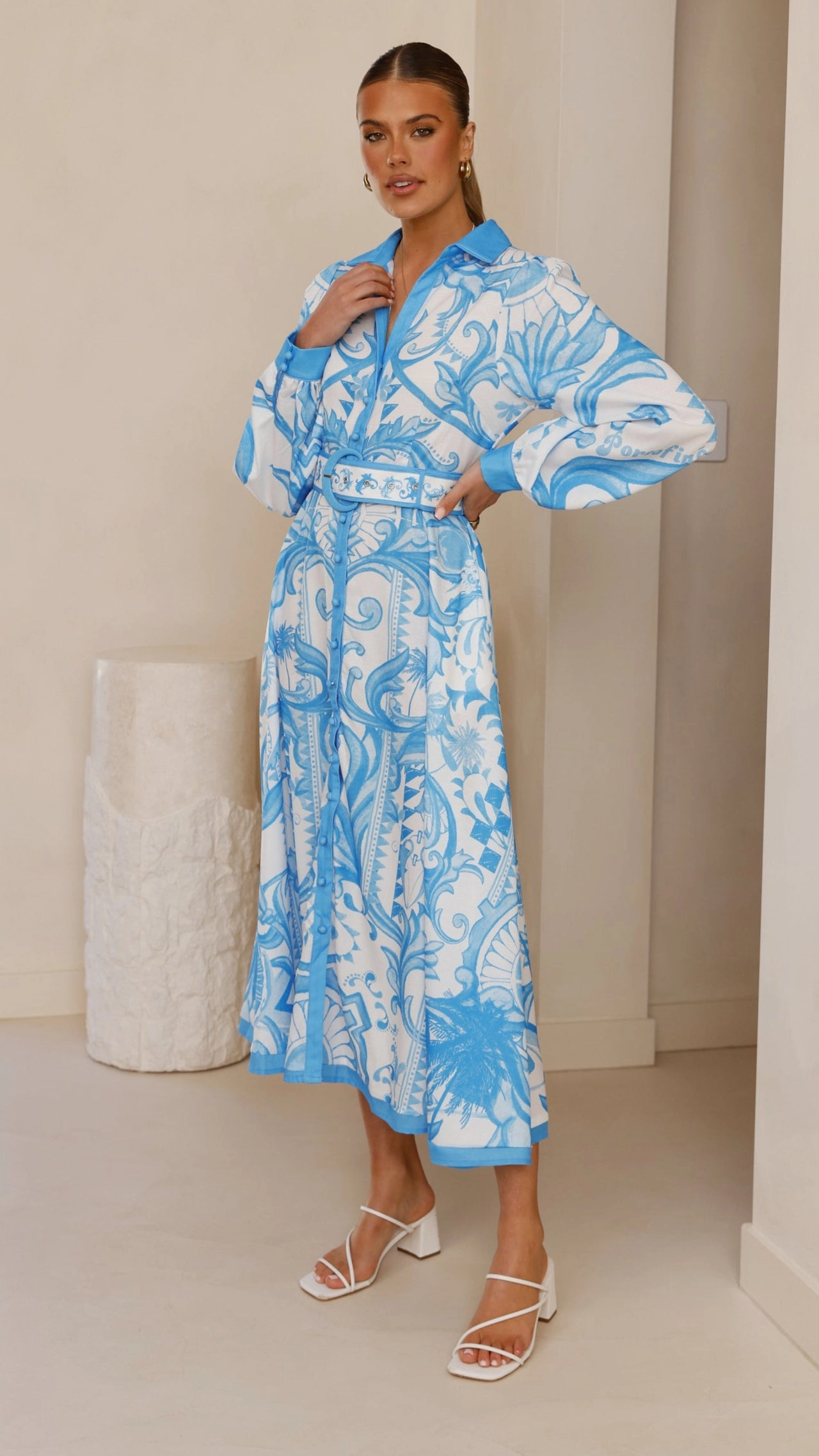 Madeline Long Sleeve Midi Dress - Portofino Azure