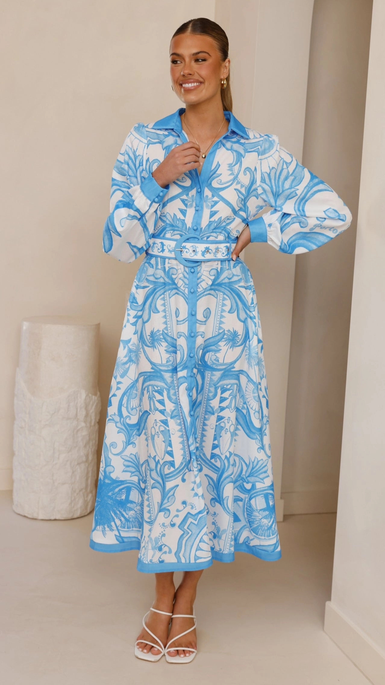 Madeline Long Sleeve Midi Dress - Portofino Azure
