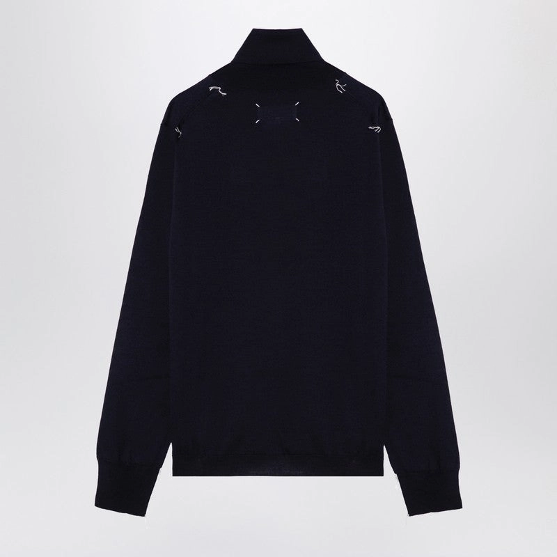 Maison Margiela Men's Turtleneck Pullover In Navy Wool