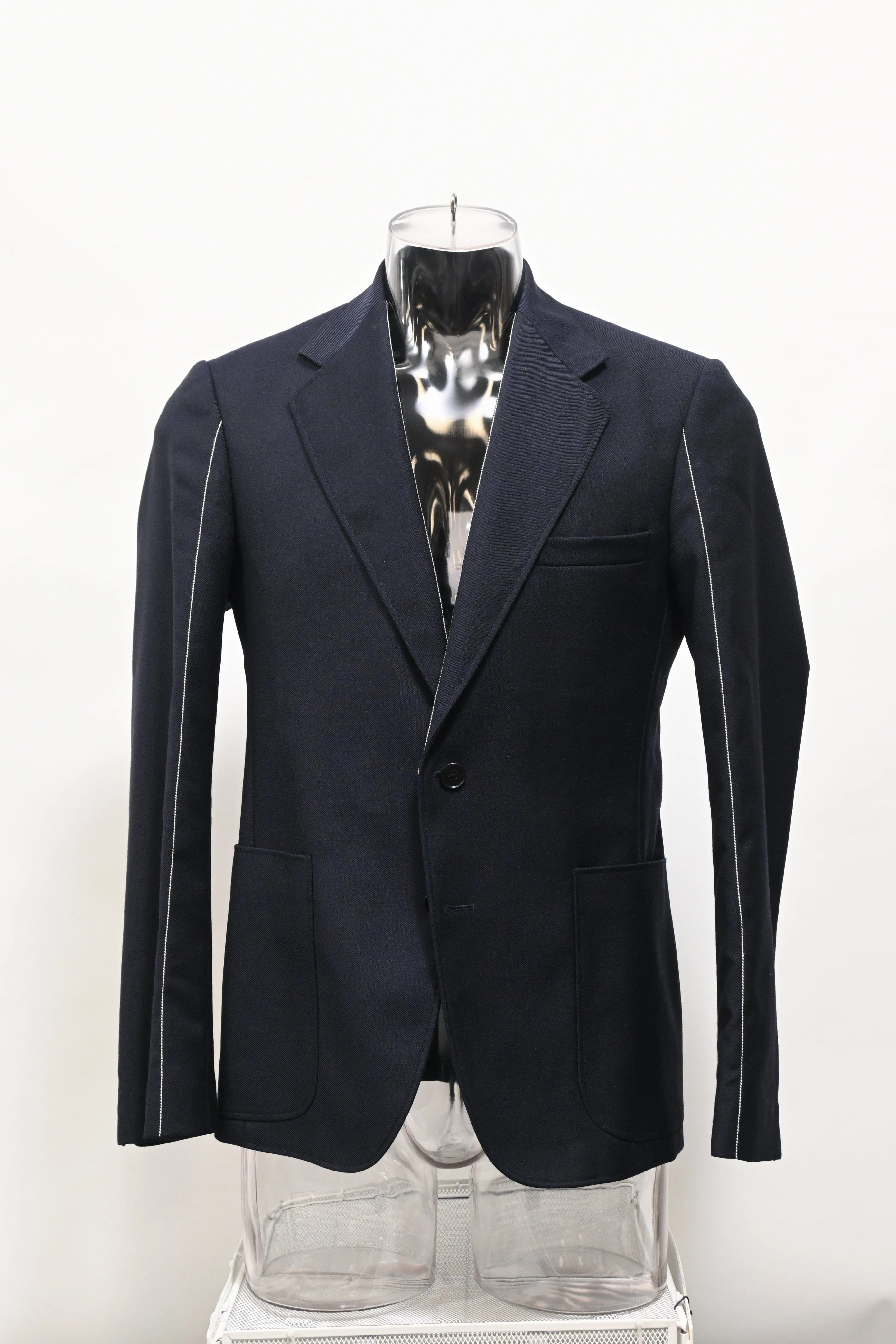 Maison Margiela Visible Stitch Blazer in Navy Blue Wool