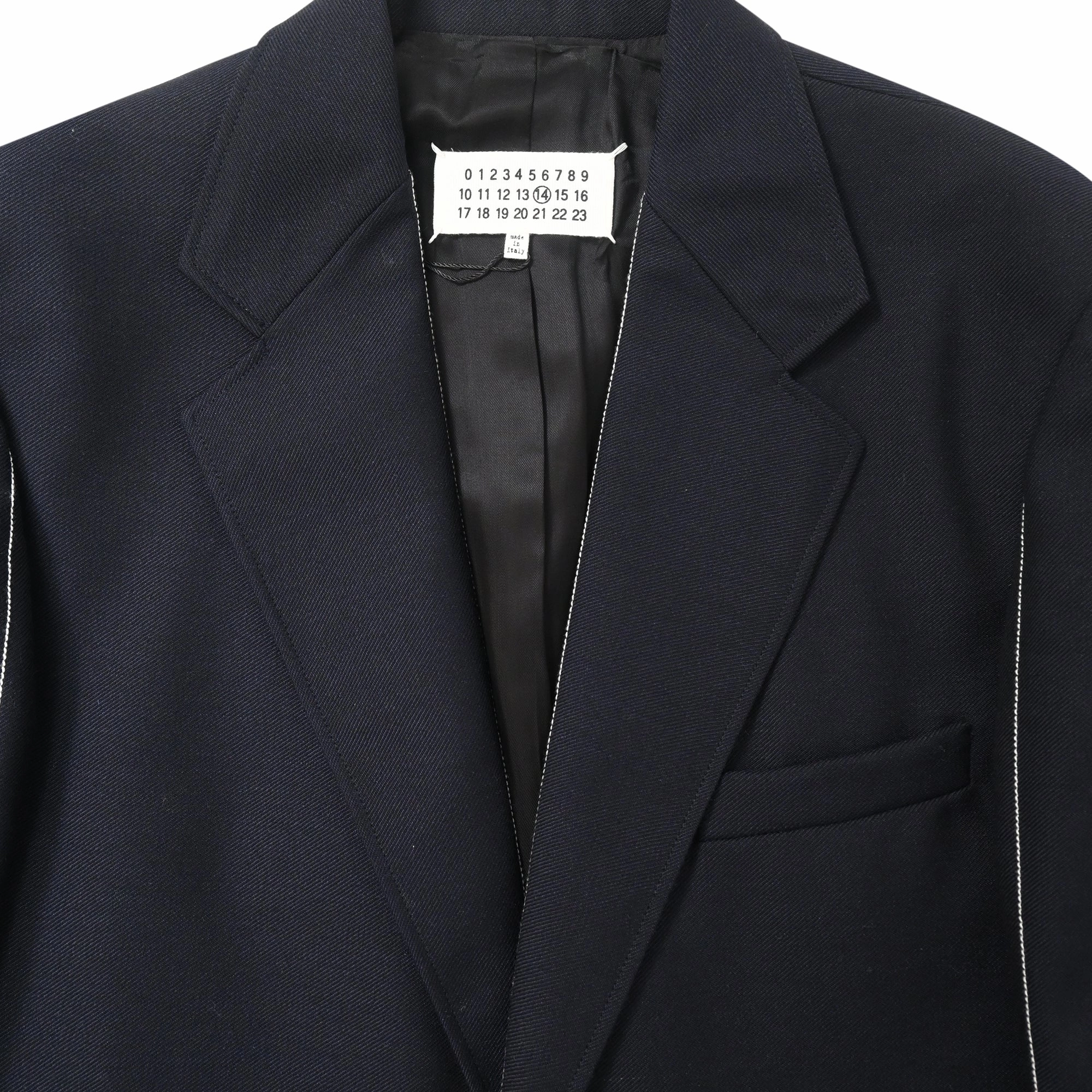 Maison Margiela Visible Stitch Blazer in Navy Blue Wool