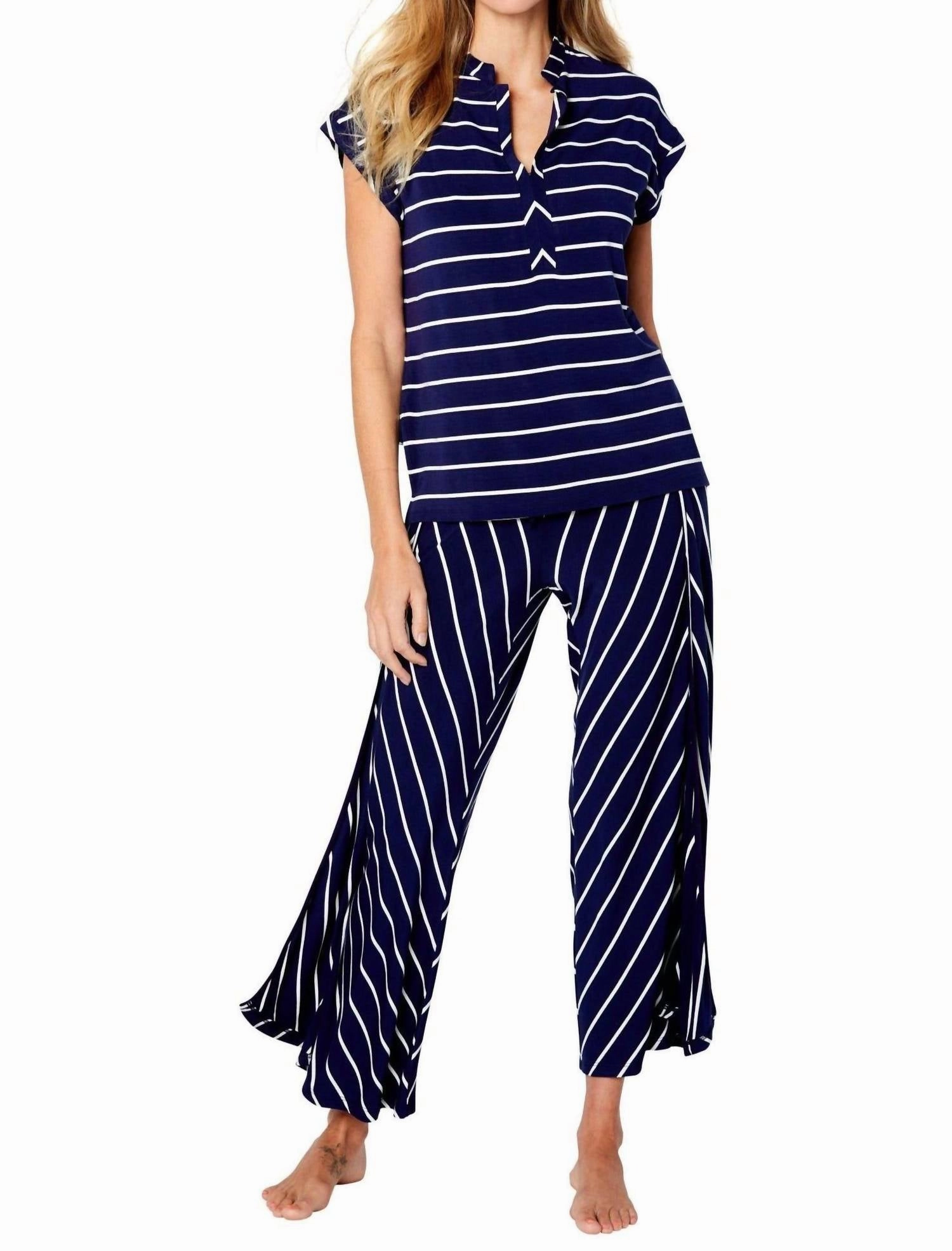 Marina Stripes Drop Shoulder Loungewear Set In Navy