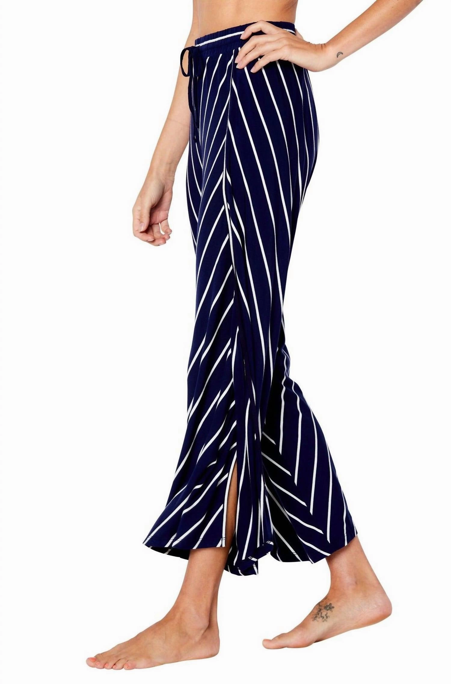 Marina Stripes Drop Shoulder Loungewear Set In Navy