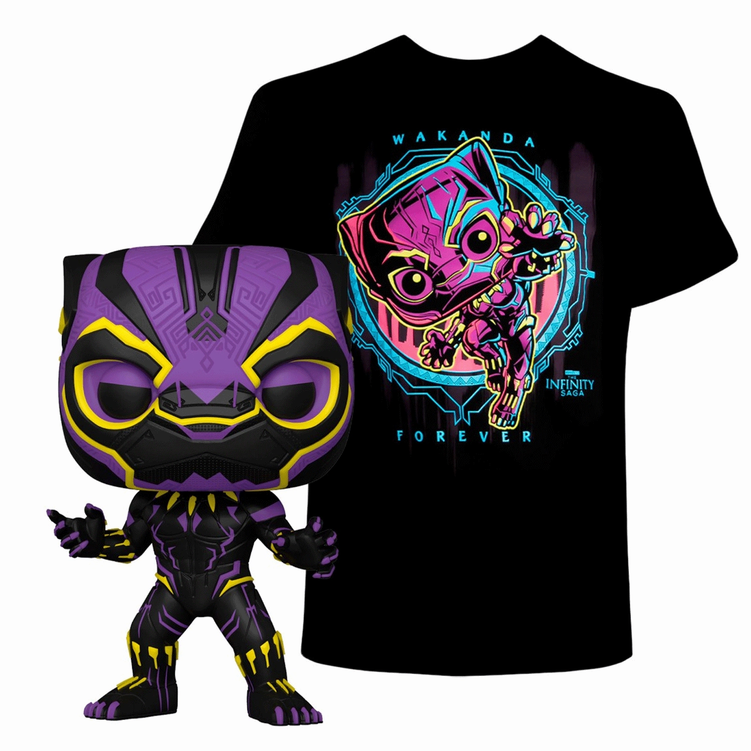 Marvel Black Panther Blacklight Pop! Vinyl and Tee Set