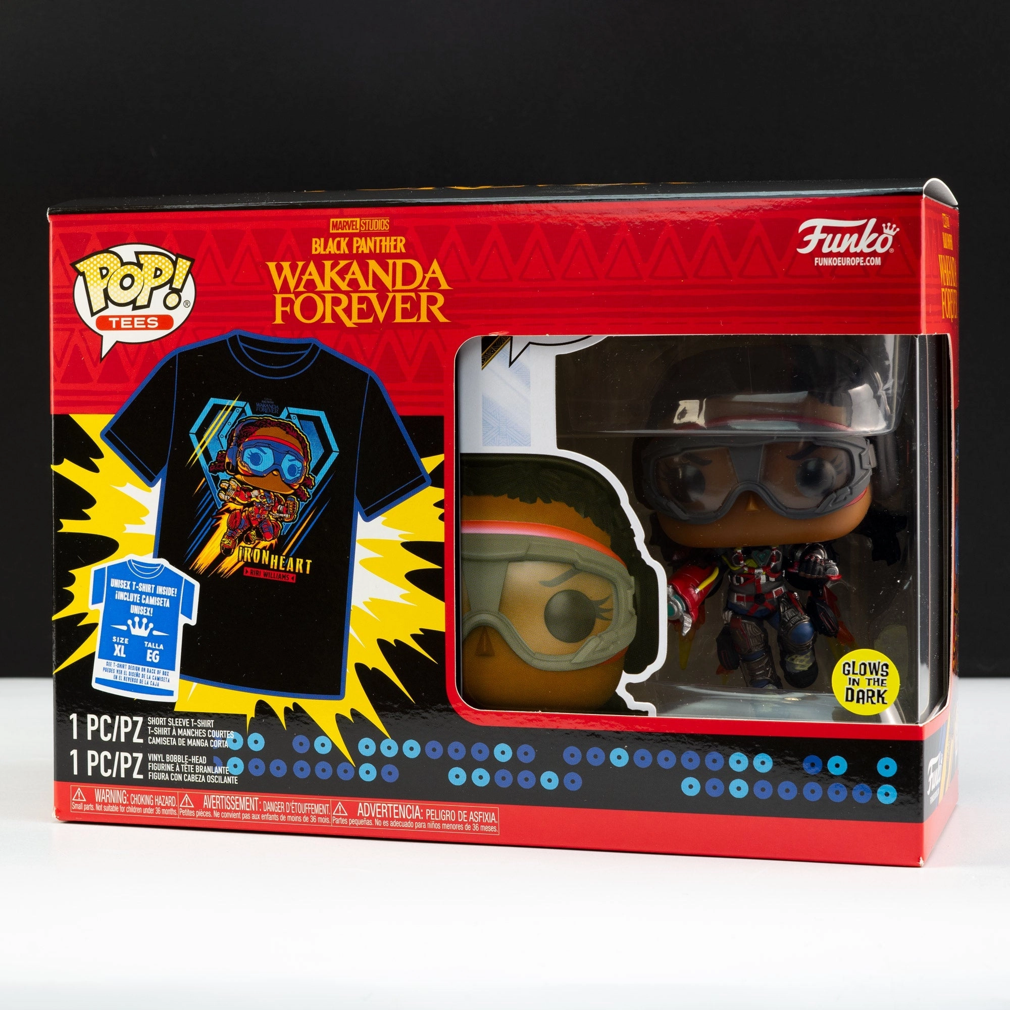 Marvel Black Panther Ironheart Mark 1 (Glow in the Dark) Pop! Vinyl and Tee Set
