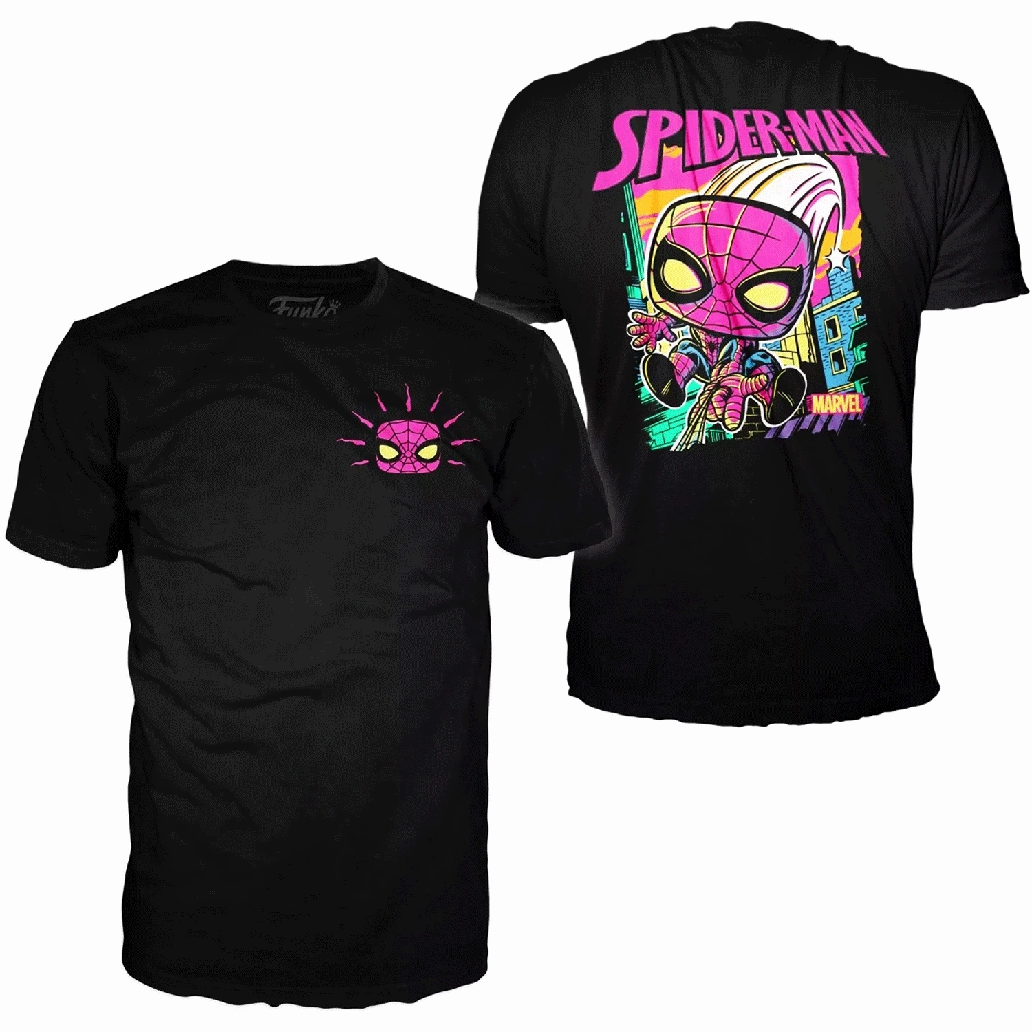 Marvel Spiderman Blacklight Pop! Vinyl and Tee Set