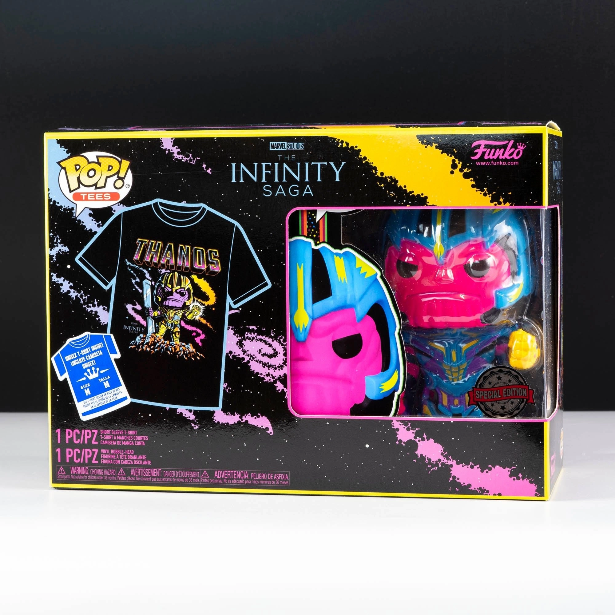 Marvel Thanos Blacklight Pop! Vinyl and Tee Set