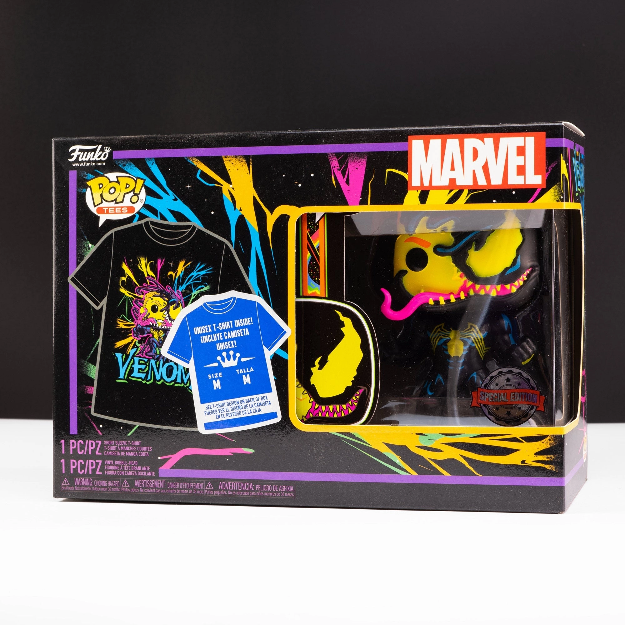 Marvel Venom Blacklight Funko Pop! Vinyl and Tee Set