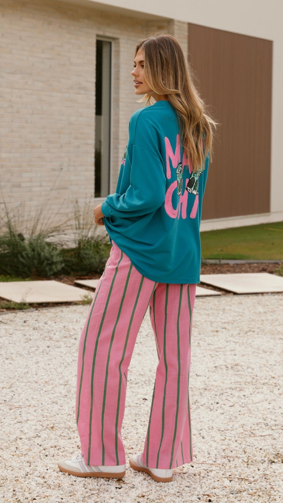 Matcha Long Sleeve Top and Pants Set - Teal / Pink