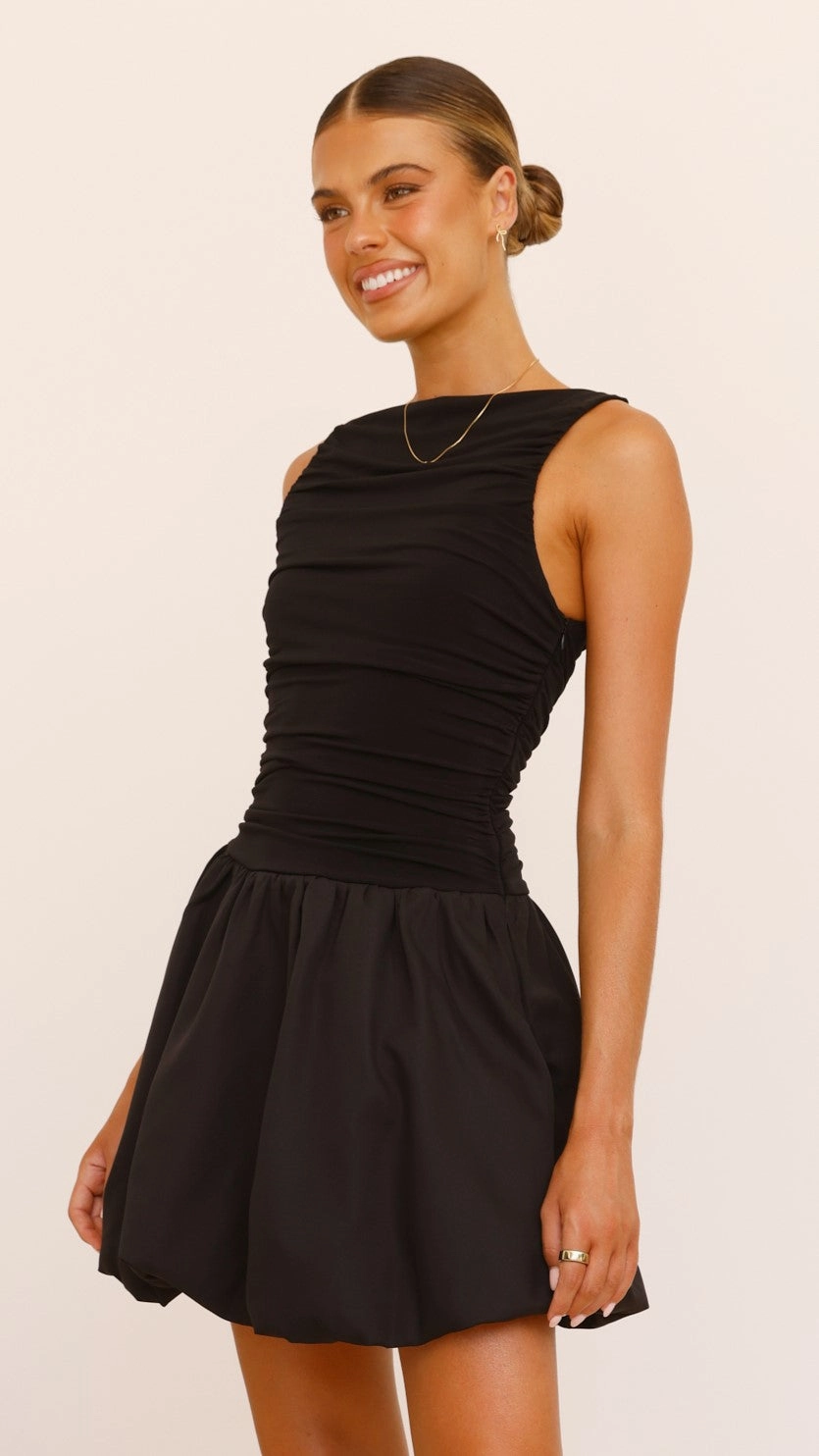 Meera Boat Neck Mini Dress - Black