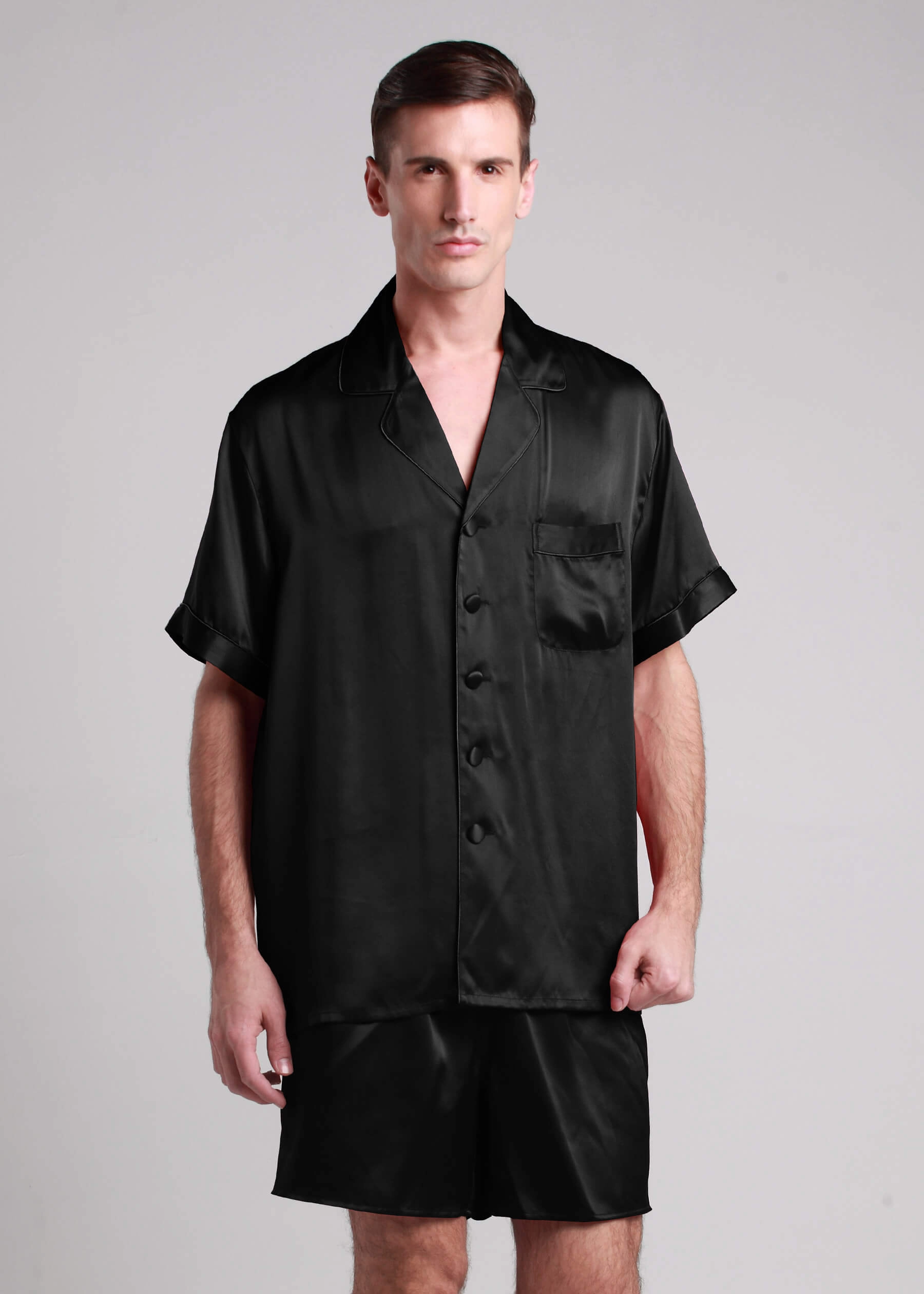 Men's 22 Momme Contrast Trim Short Silk Pajama Set