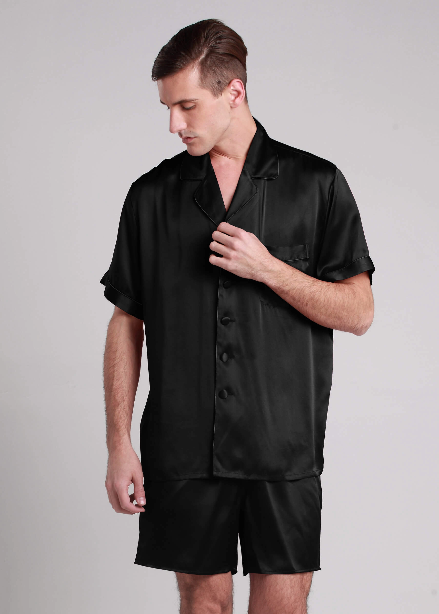 Men's 22 Momme Contrast Trim Short Silk Pajama Set