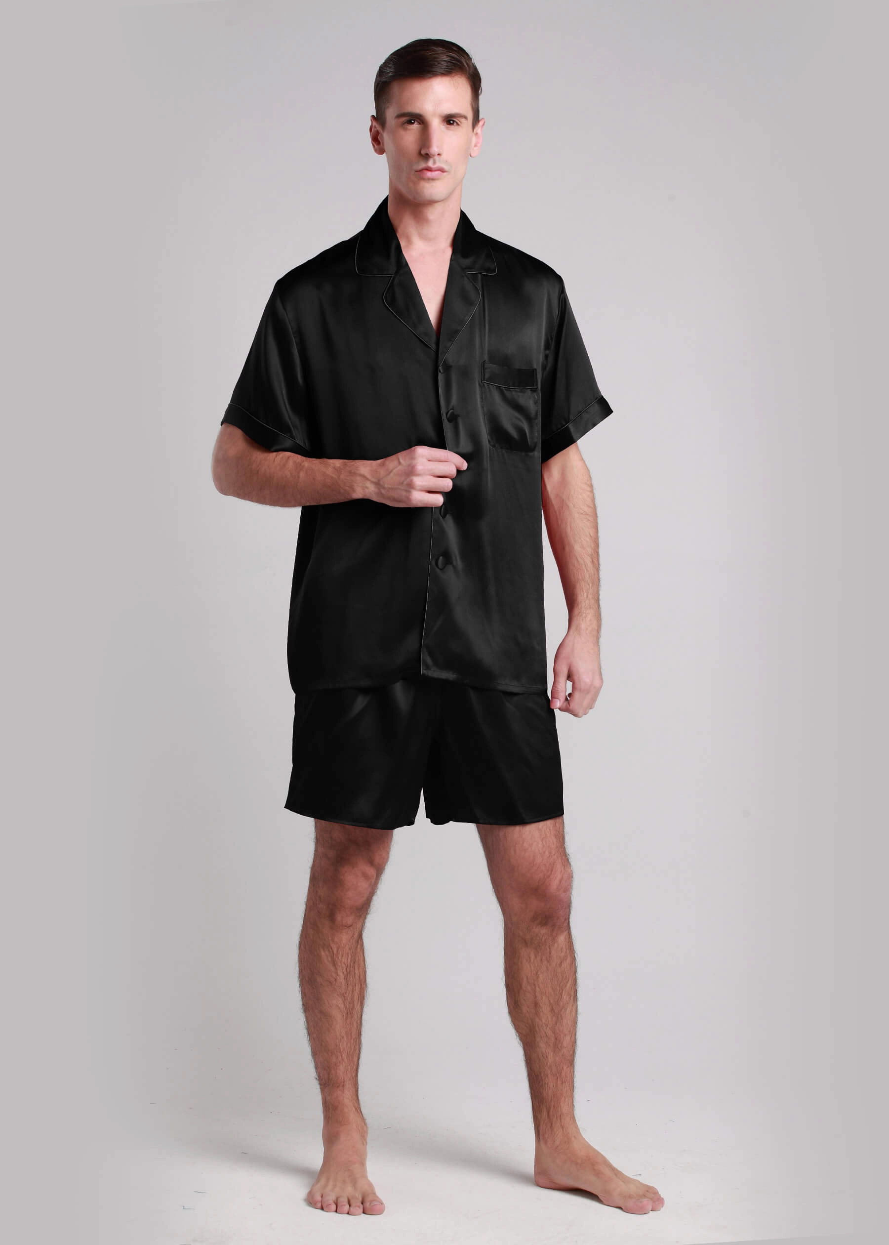 Men's 22 Momme Contrast Trim Short Silk Pajama Set