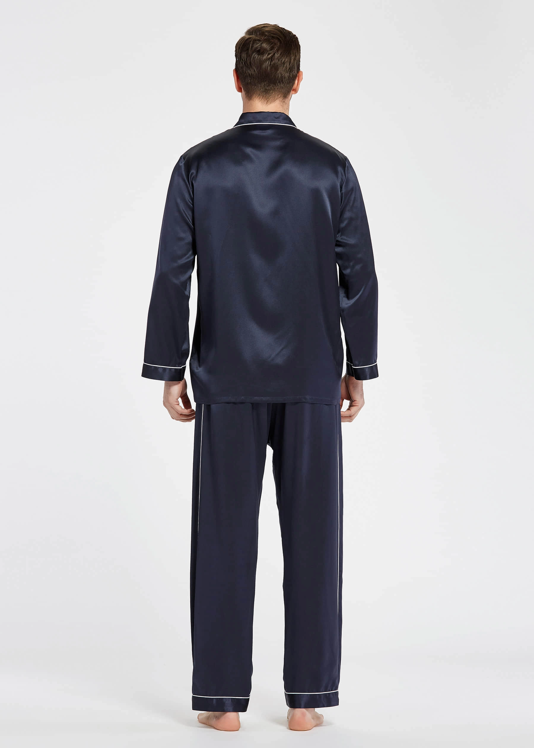Men's 22 Momme Unique Silk Pajamas Set with Double Row Pipping