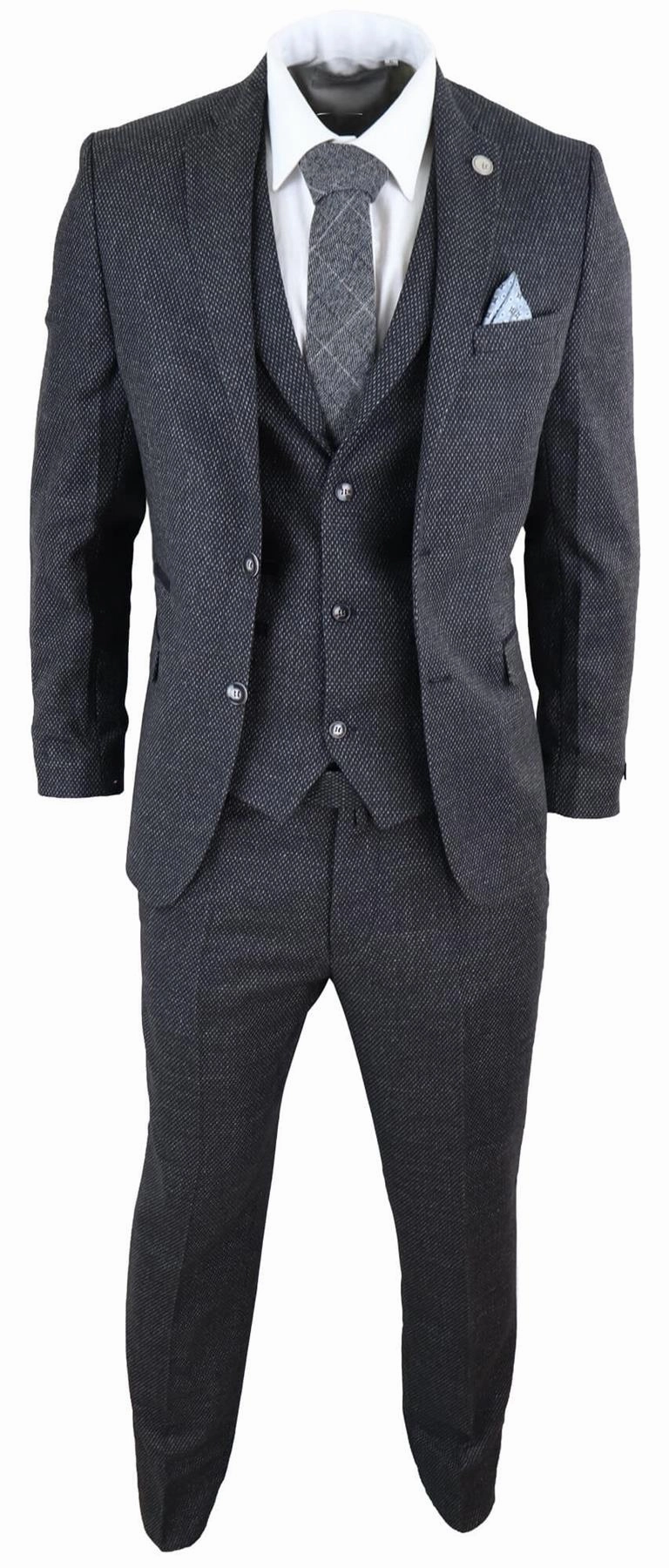 Men's 3 Piece Black Herringbone Tweed Suit