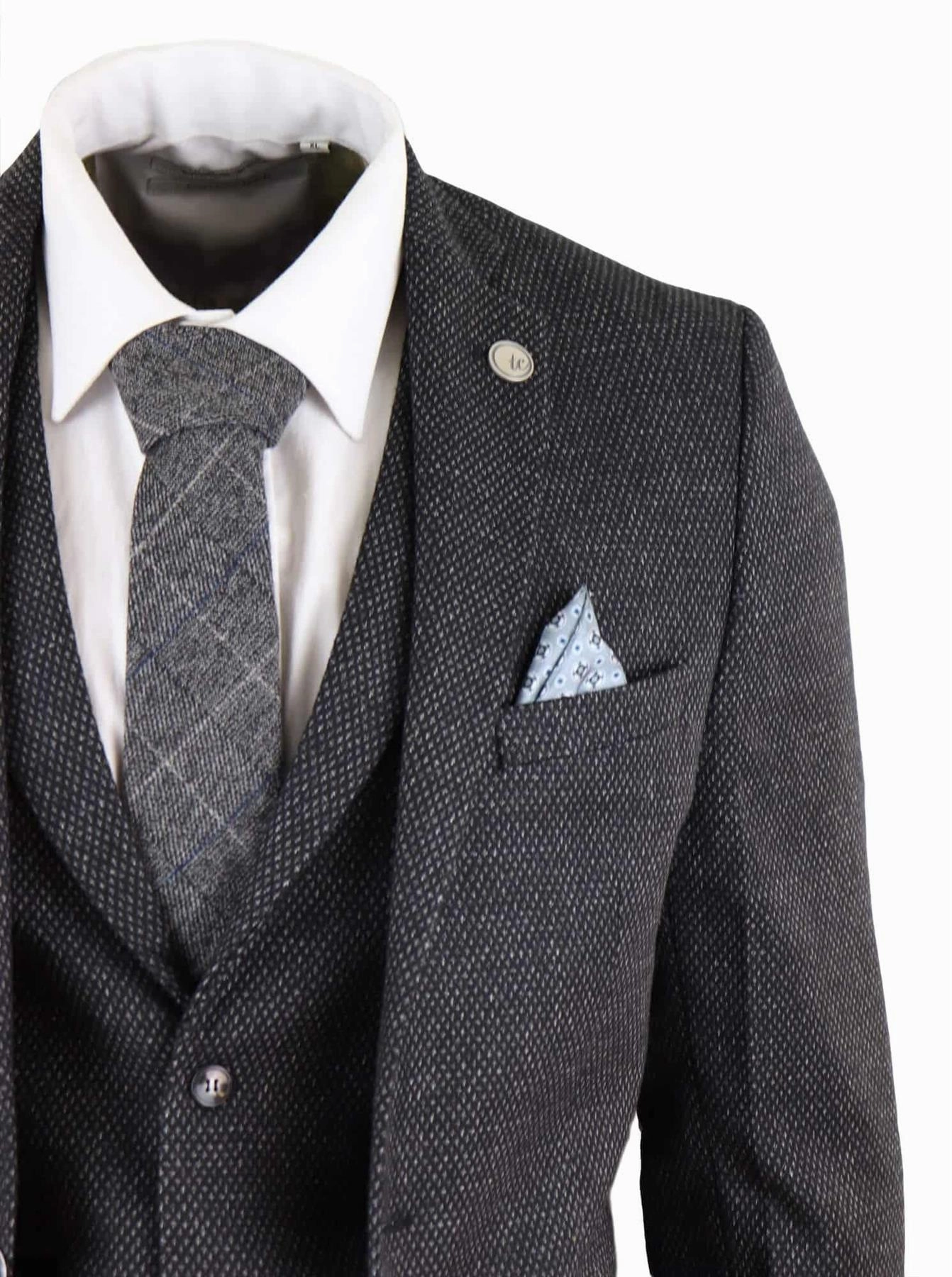 Men's 3 Piece Black Herringbone Tweed Suit