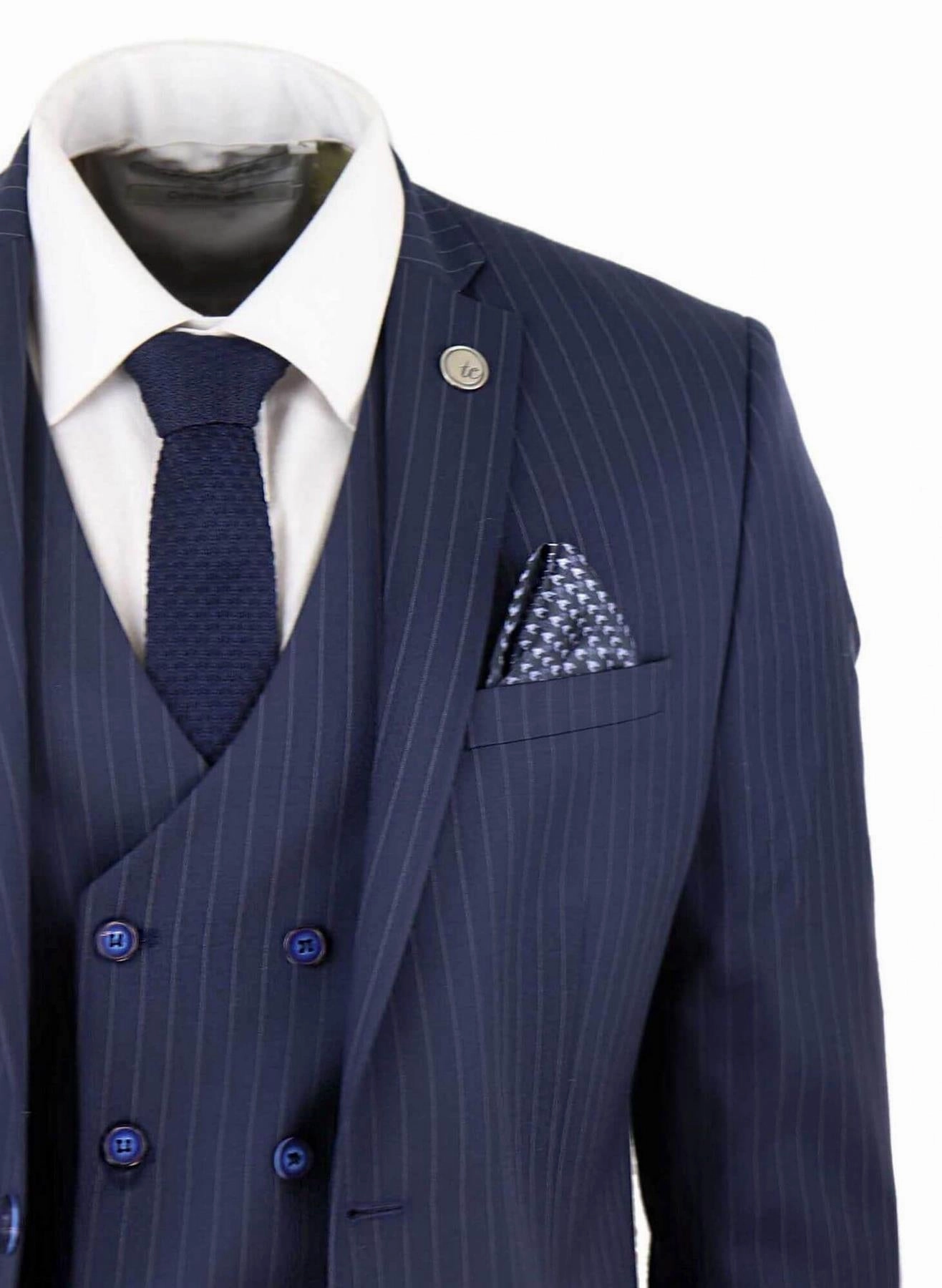 Men's 3 Piece Navy Blue Pinstripe Retro Suit
