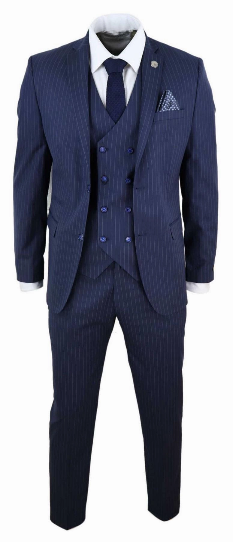 Men's 3 Piece Navy Blue Pinstripe Retro Suit