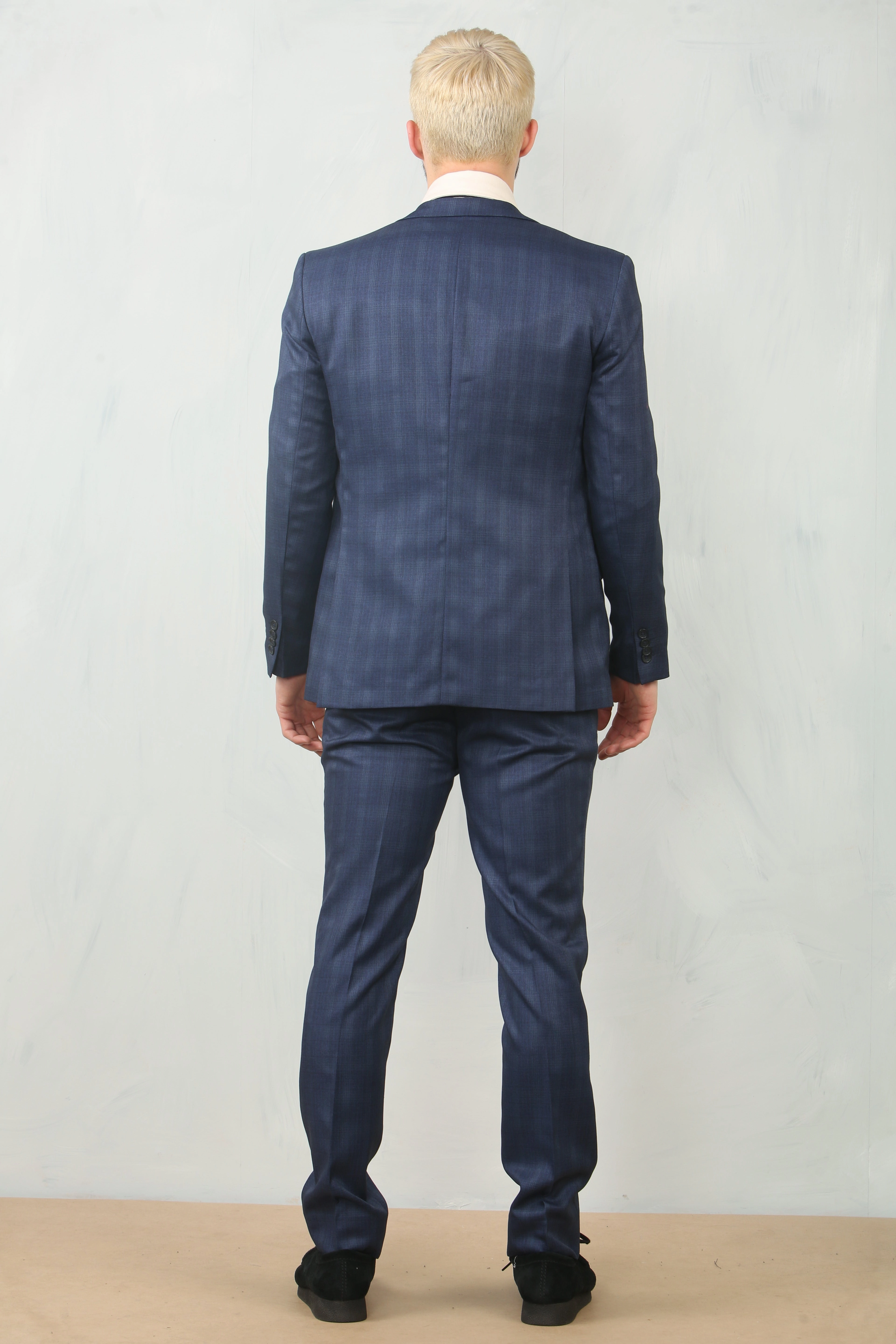 Men's 3 Piece Prince Of Wales Blue Suit Workwear