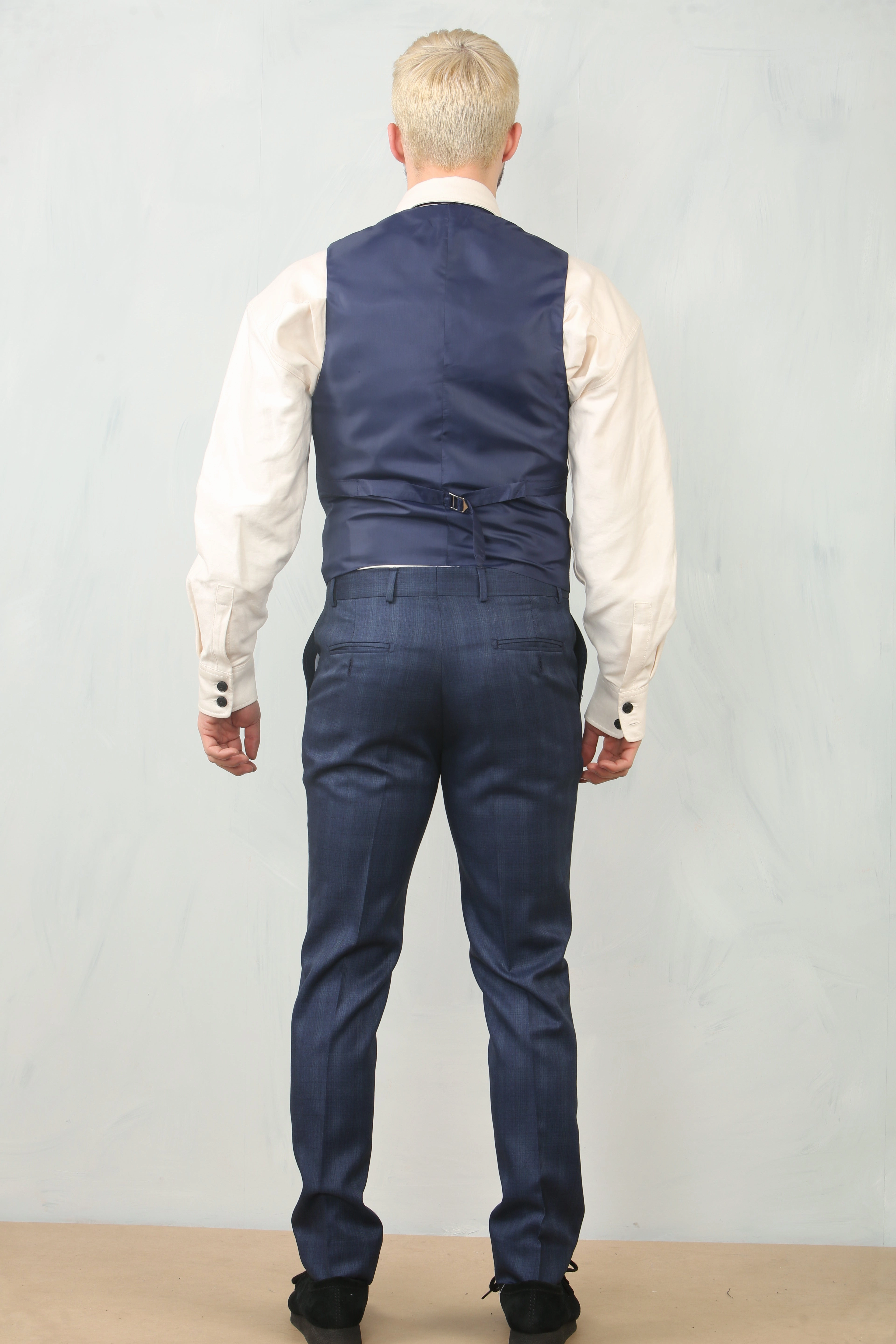 Men's 3 Piece Prince Of Wales Blue Suit Workwear