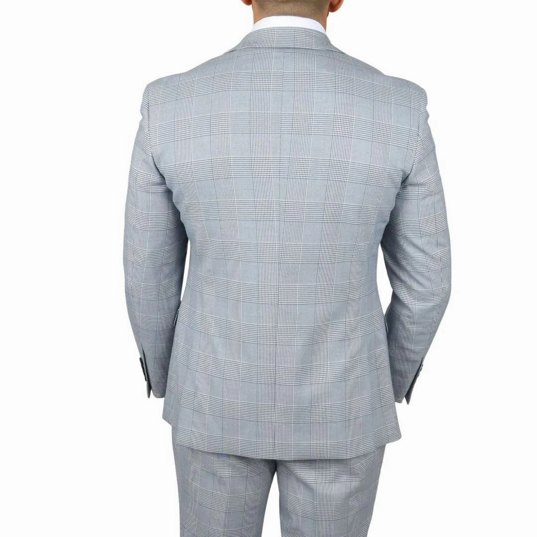 Men's Blue Checked 3 Piece Suit Tailored Fit Suit Formal Wedding