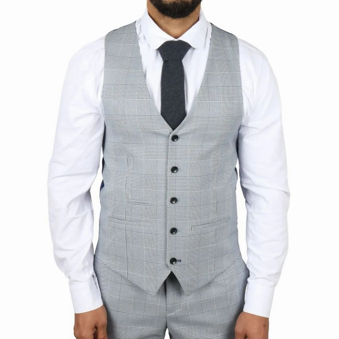 Men's Blue Checked 3 Piece Suit Tailored Fit Suit Formal Wedding