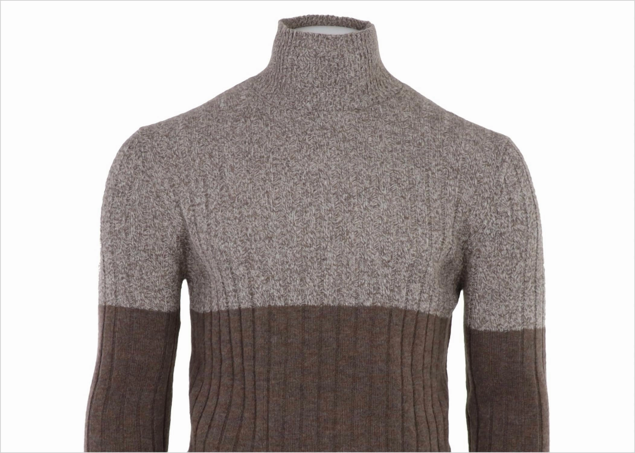 Men's Cashmere Mouline Mockneck Sweater In Brown & Tan