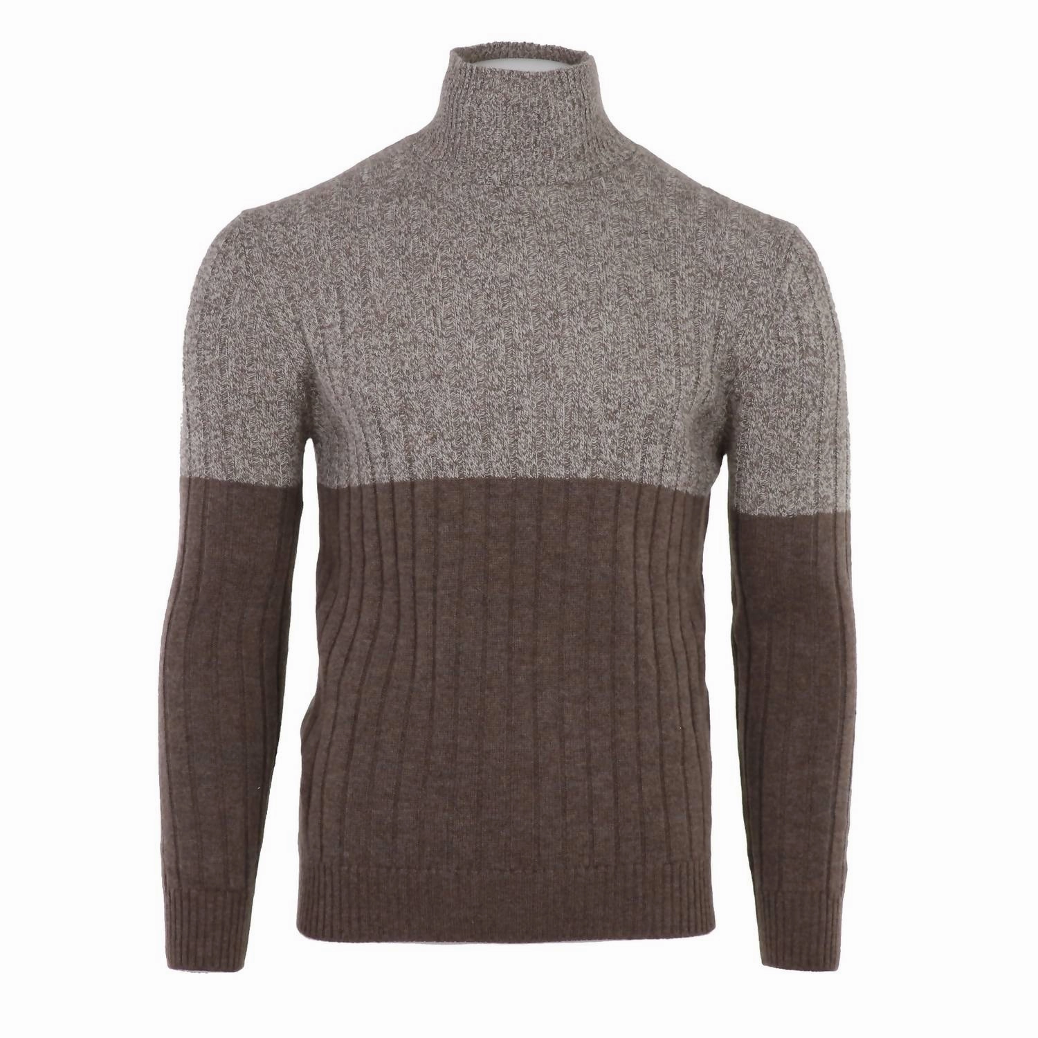 Men's Cashmere Mouline Mockneck Sweater In Brown & Tan