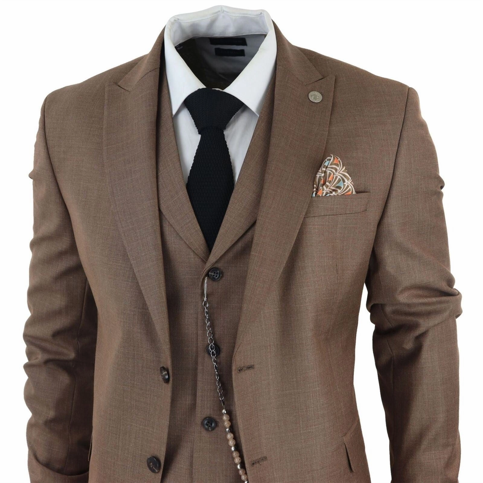 Men's Classic 3-Piece Plain Brown Suit
