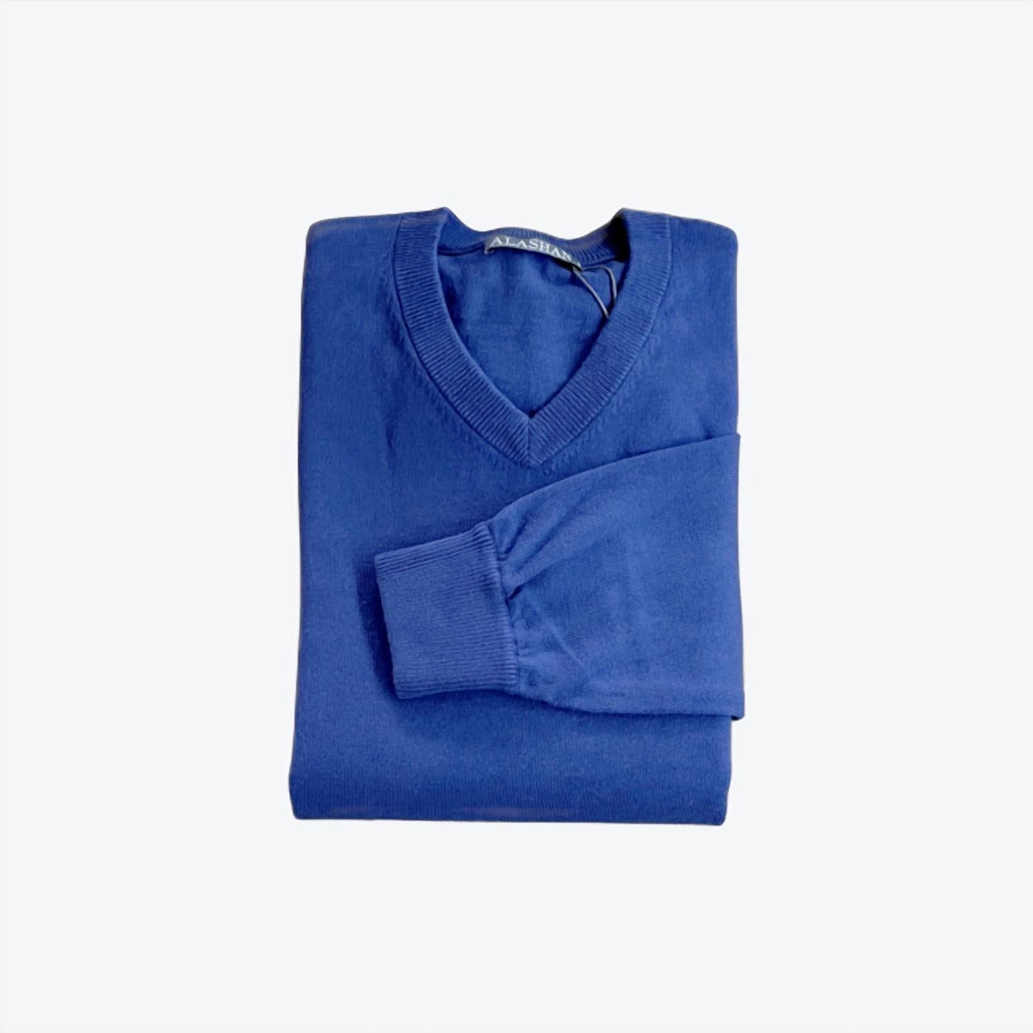 Men's Cotton Cashmere V-Neck Sweater In Midnight Blue