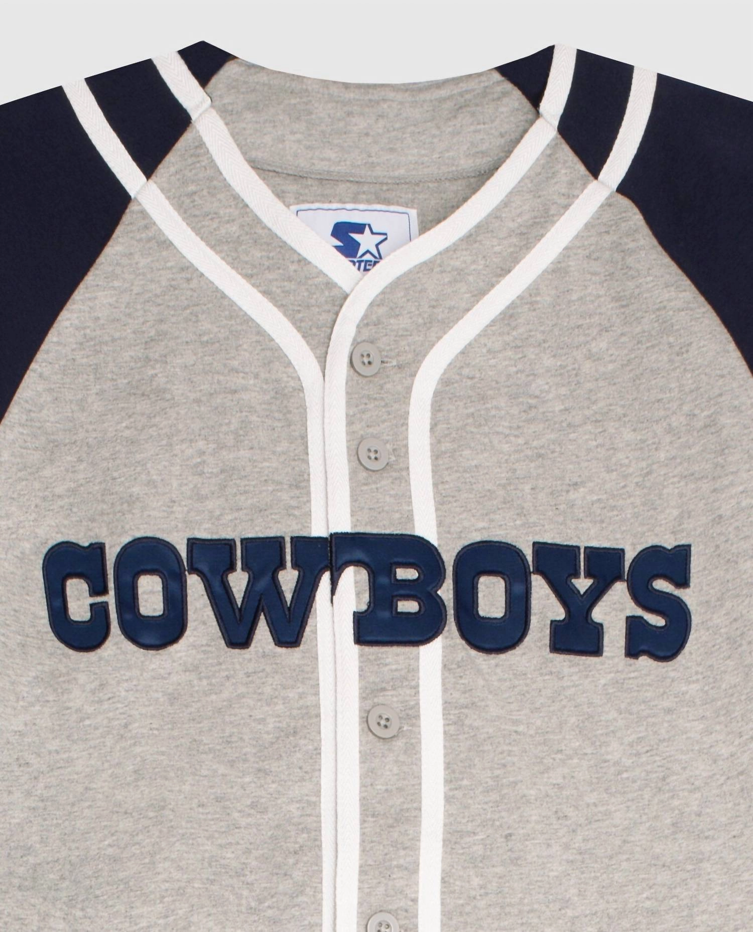 Men's Dallas Cowboys Button-Front Cotton Starter Baseball Jersey In Grey