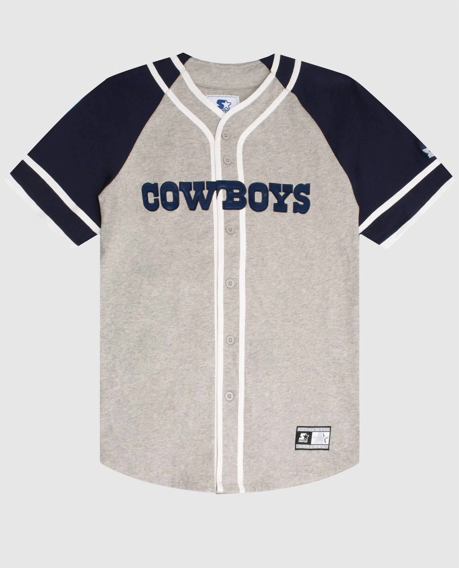 Men's Dallas Cowboys Button-Front Cotton Starter Baseball Jersey In Grey
