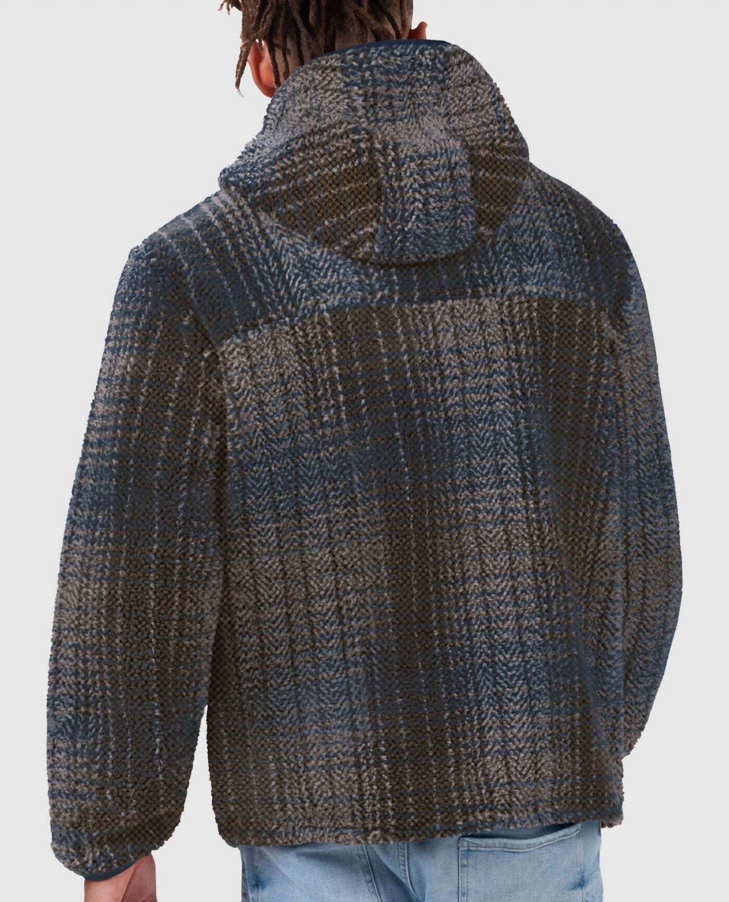 Men's Dallas Cowboys Gus Plaid Sherpa Starter Pullover Jacket In Navy