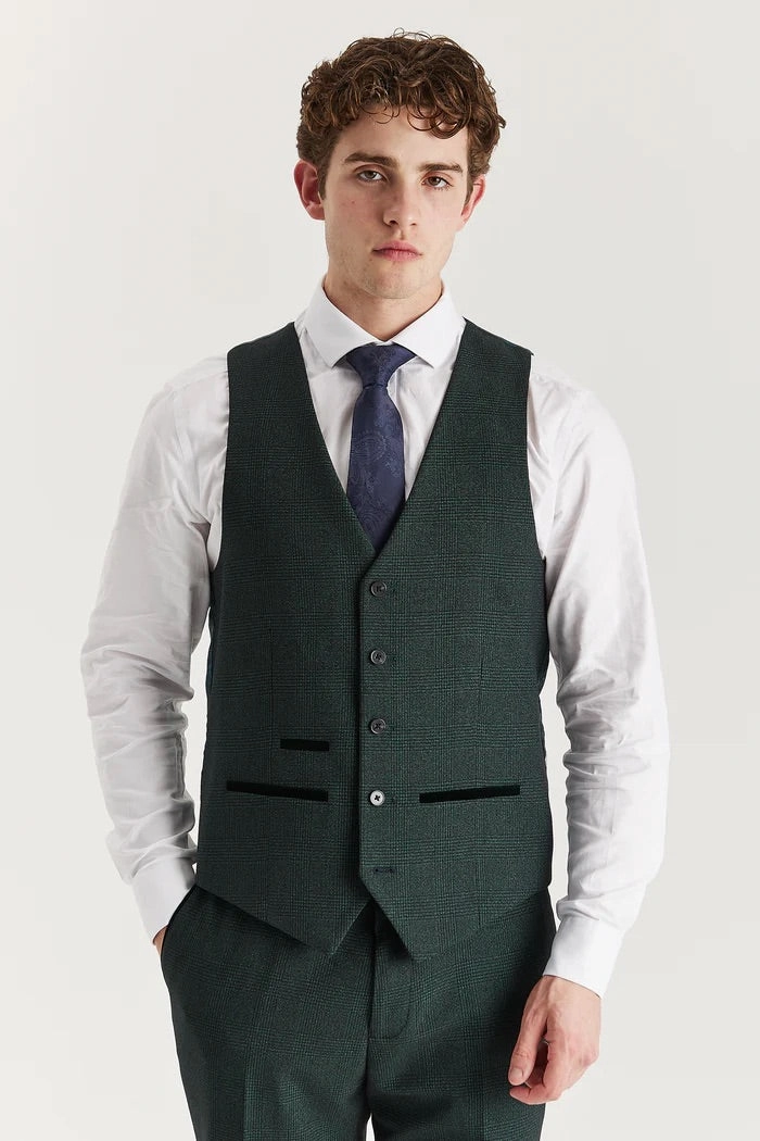 Men's Green 3 Piece Prince Of Wales Formal Suit