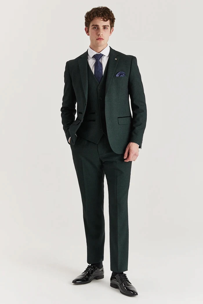 Men's Green 3 Piece Prince Of Wales Formal Suit