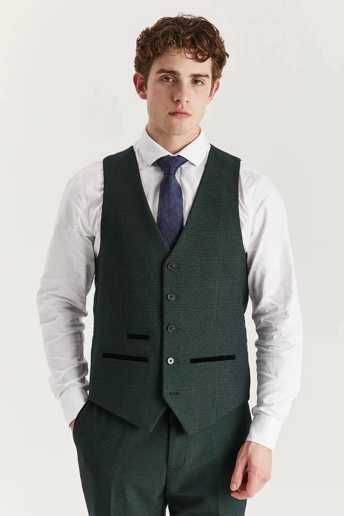 Men's Green Suit Waistcoat Prince Of Wales Formal Waistcoat