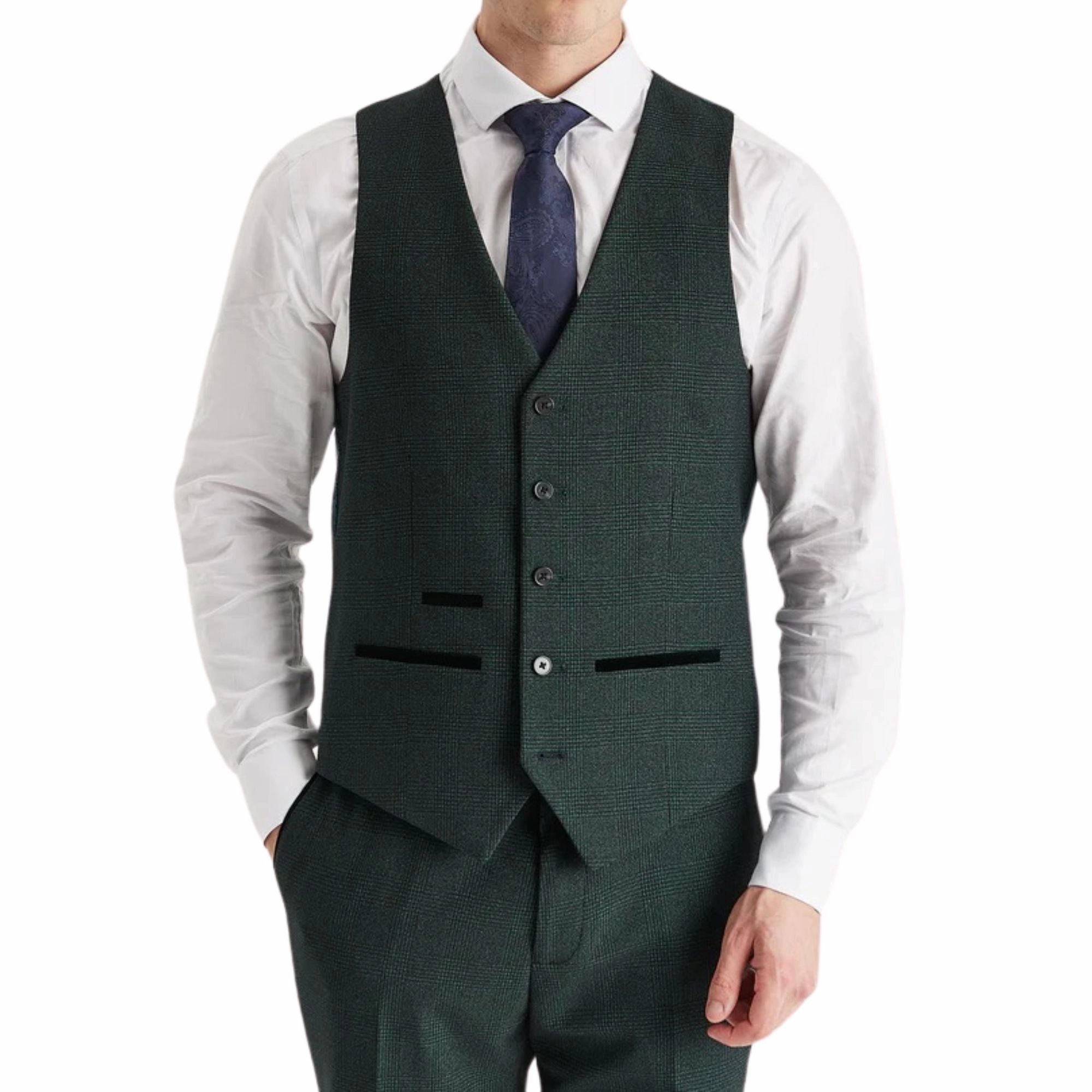 Men's Green Suit Waistcoat Prince Of Wales Formal Waistcoat