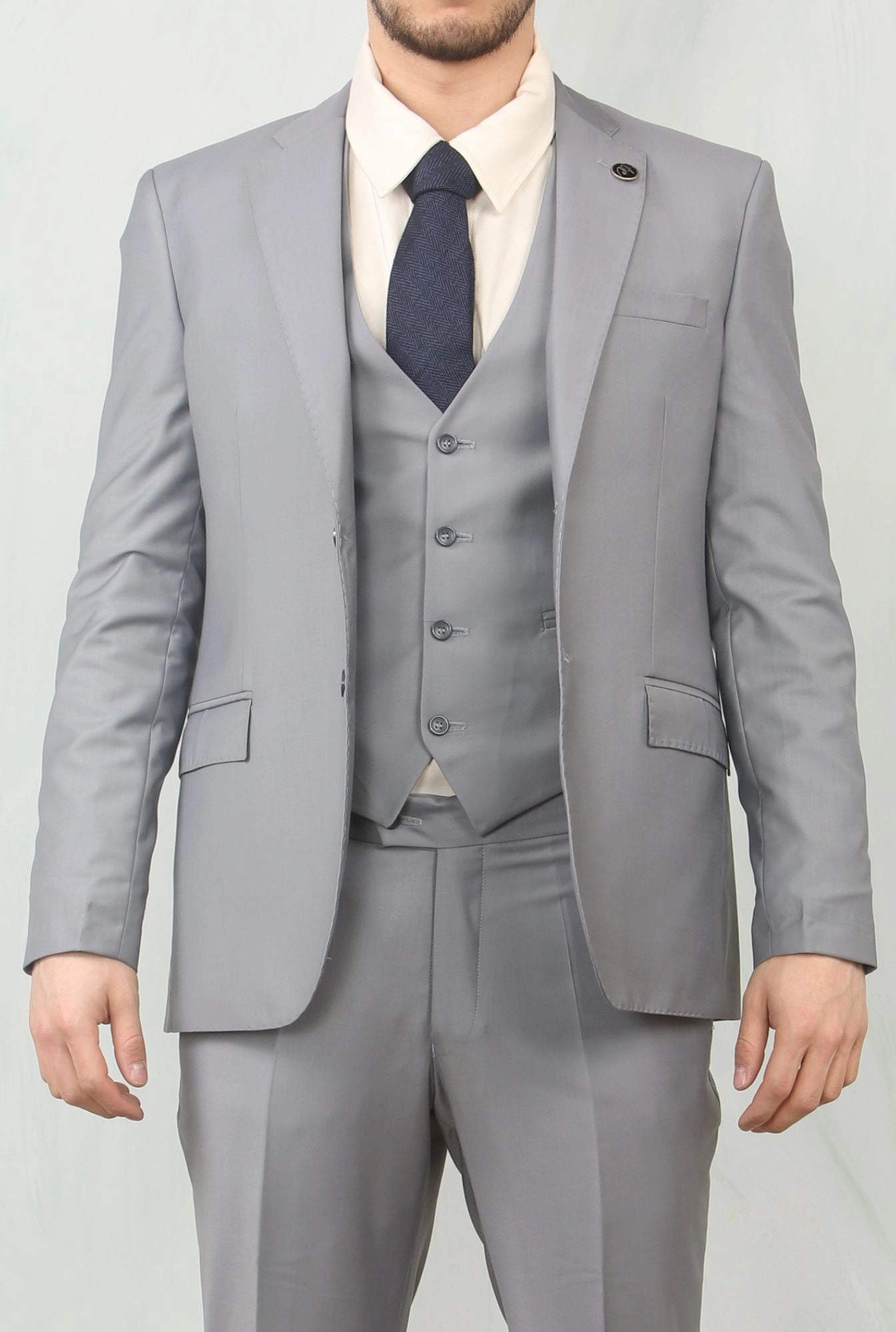 Men's Grey 3 Piece Formal Classic Prom Suit Workwear