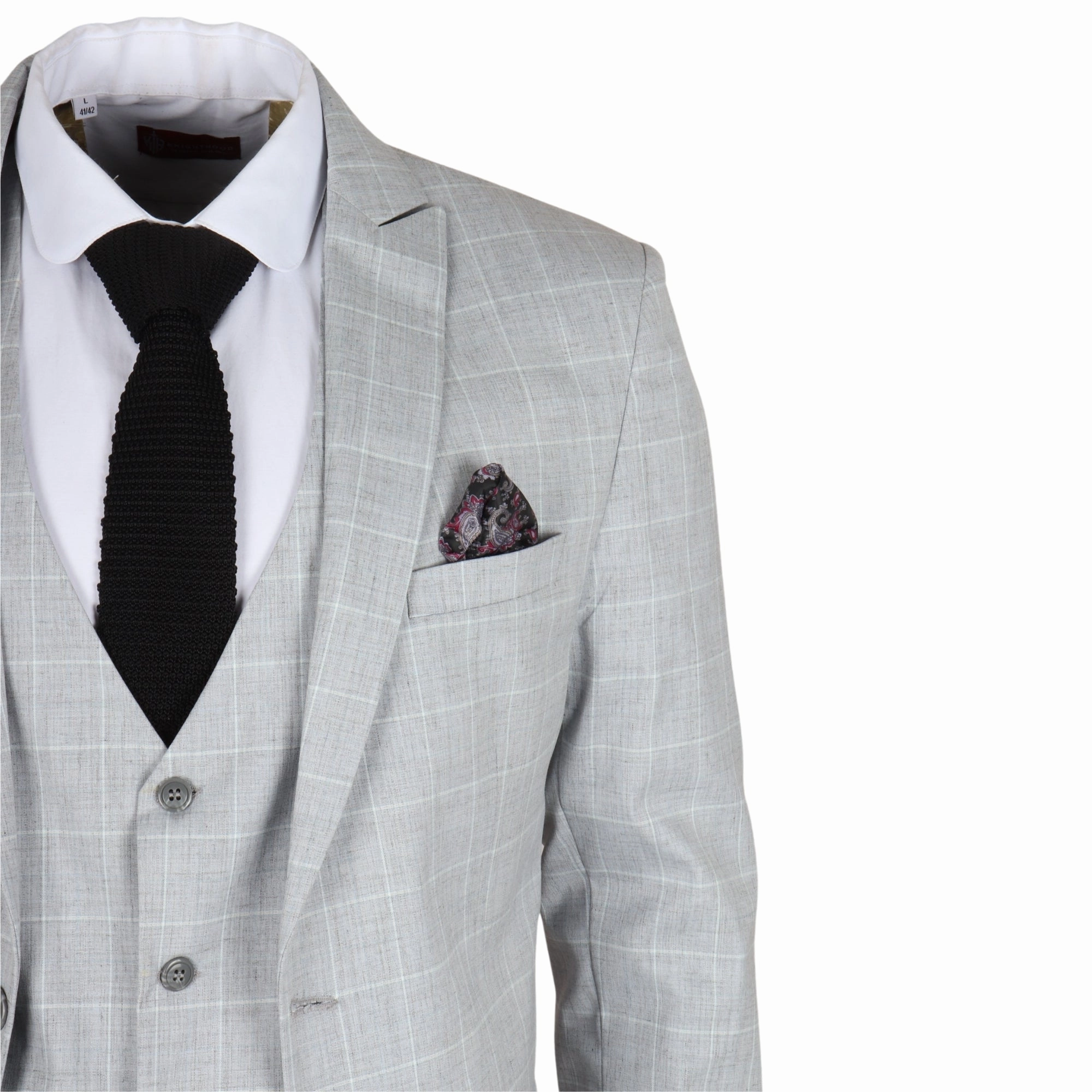 Men's Grey Checked 3 Piece Suit Tailored Fit