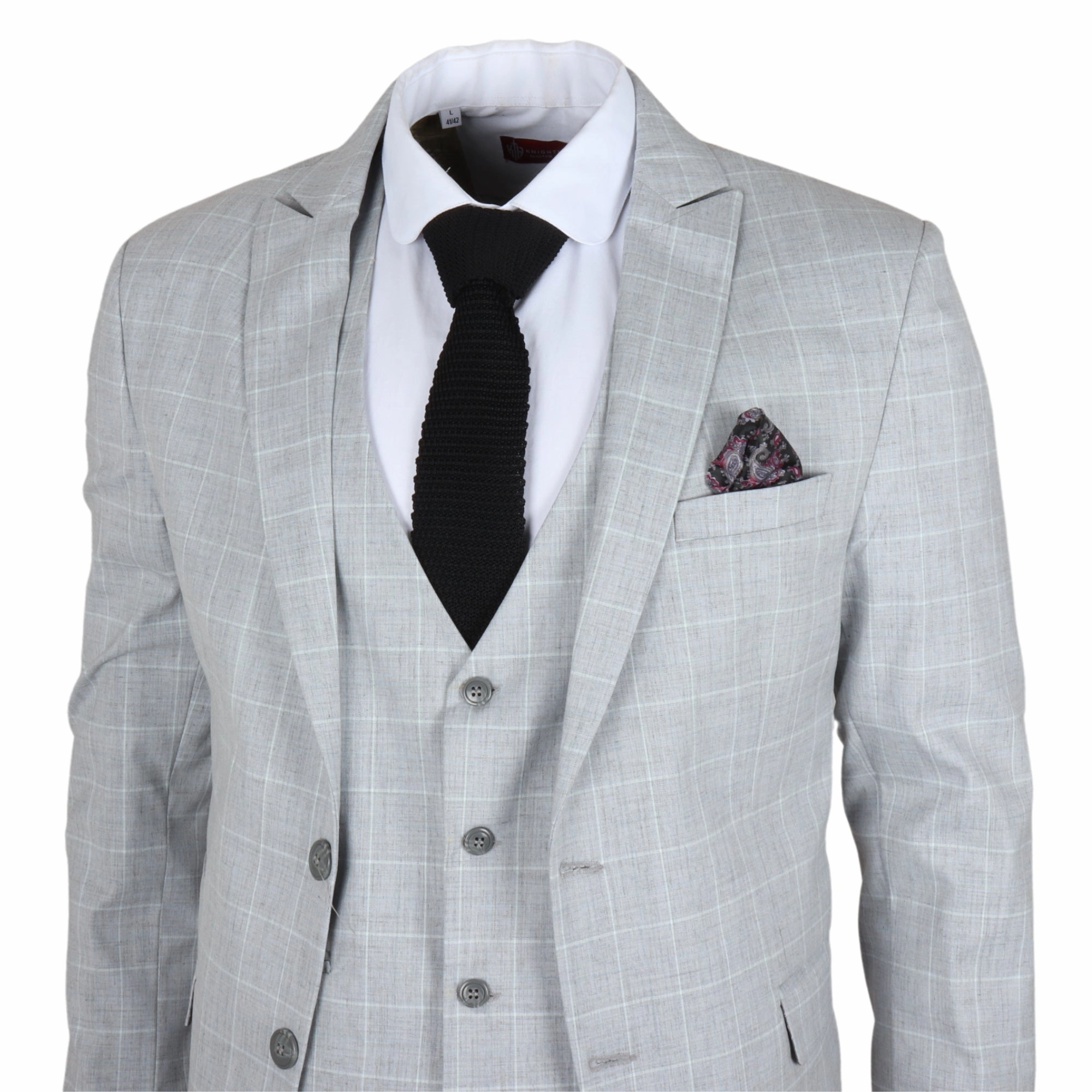 Men's Grey Checked 3 Piece Suit Tailored Fit