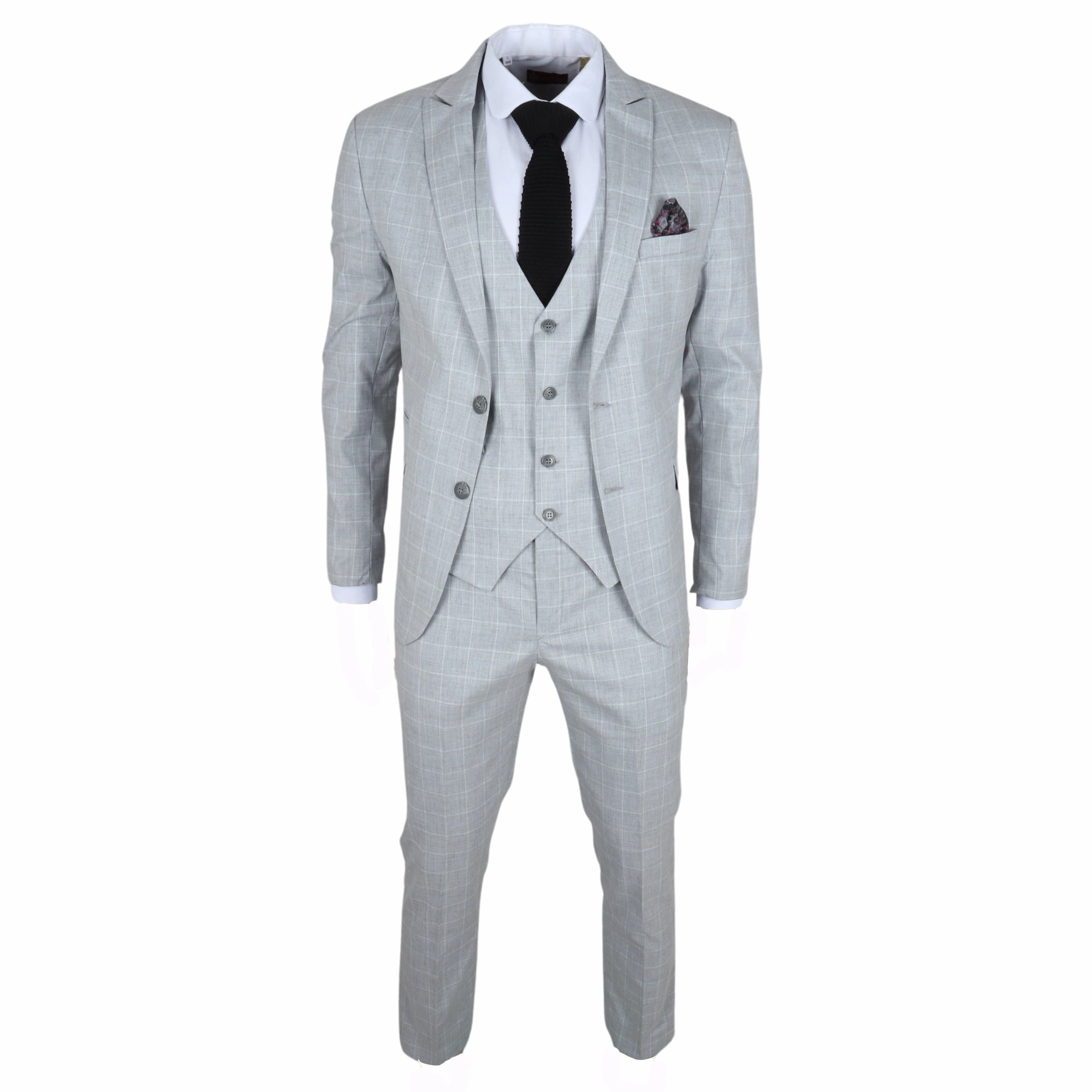 Men's Grey Checked 3 Piece Suit Tailored Fit