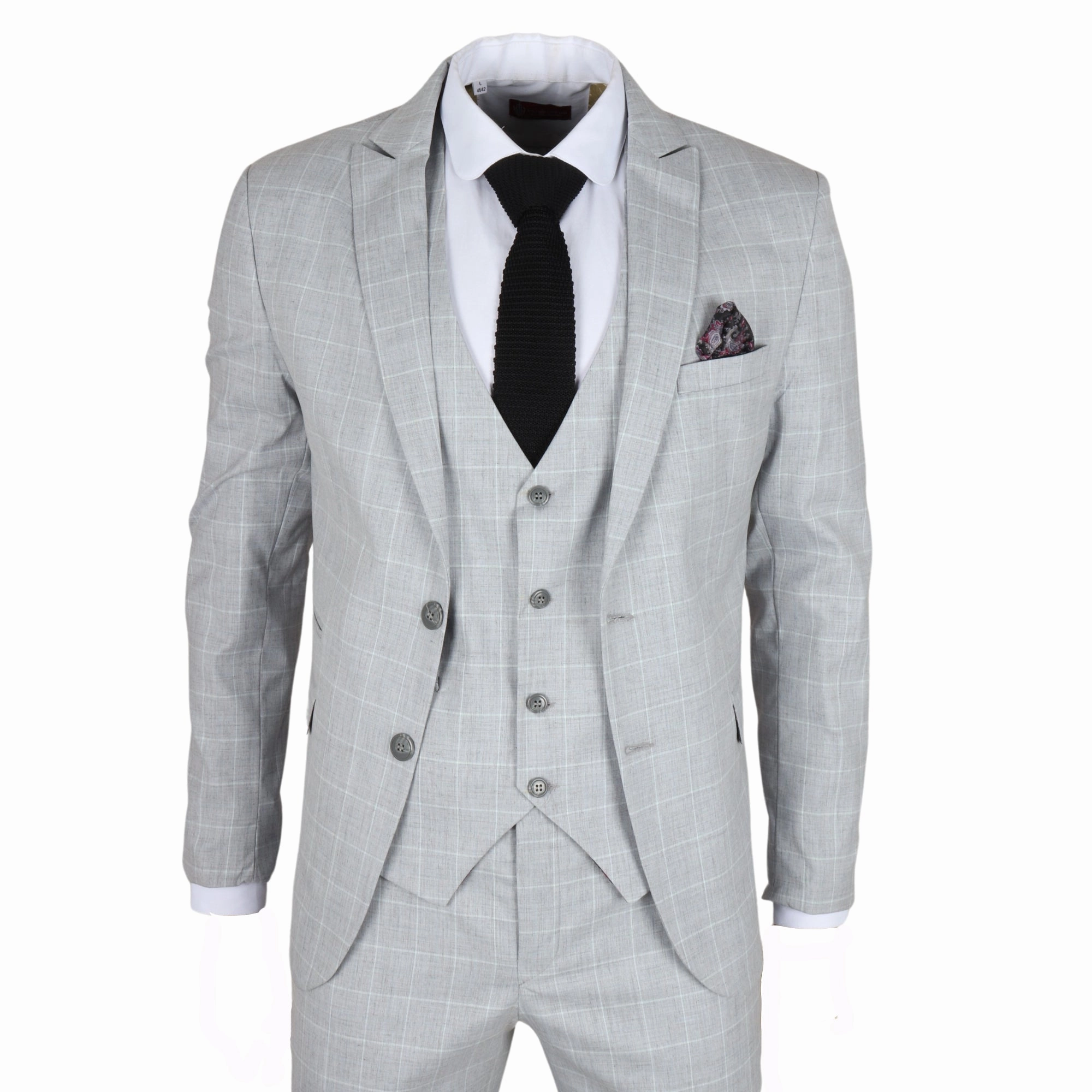 Men's Grey Checked 3 Piece Suit Tailored Fit
